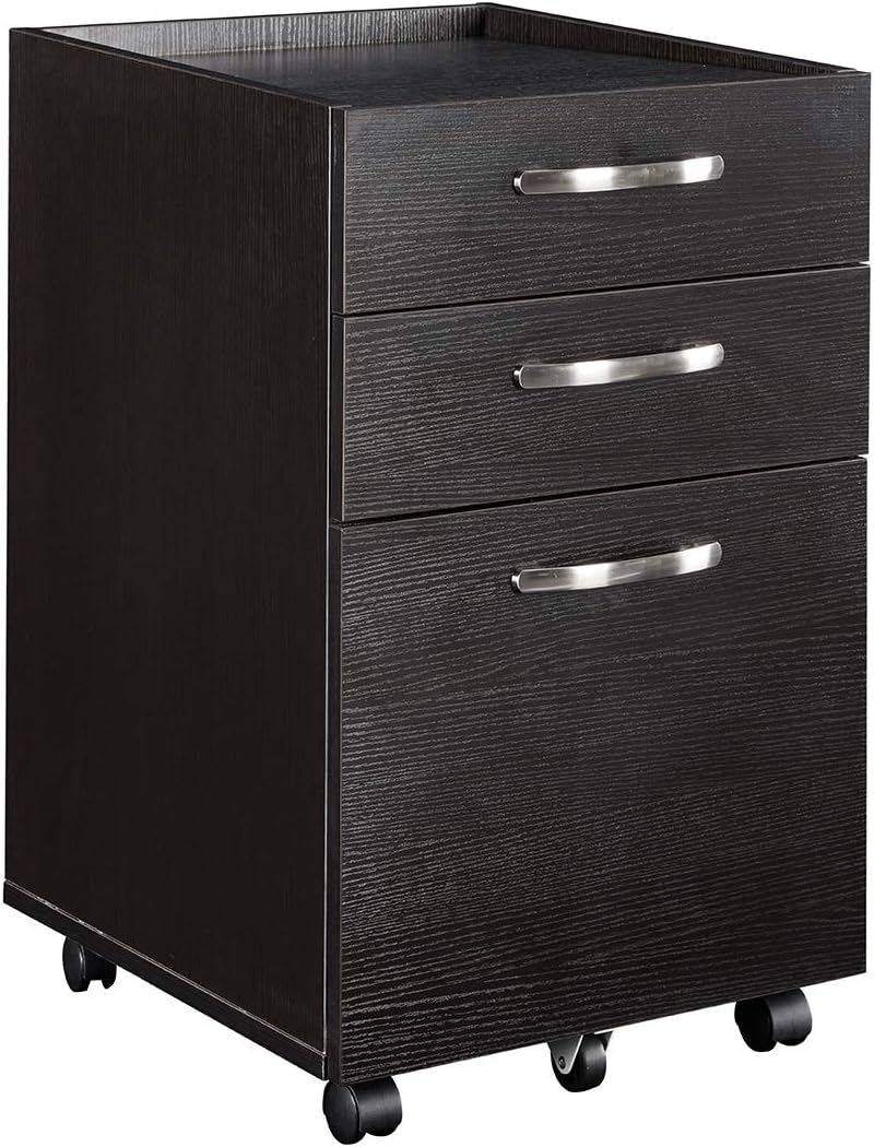 Sunon 3 Drawer Mobile File Cabinet Wood Rolling File Pedestal Cabinet,Fully Assembled Except Wheels and Handles (Black)