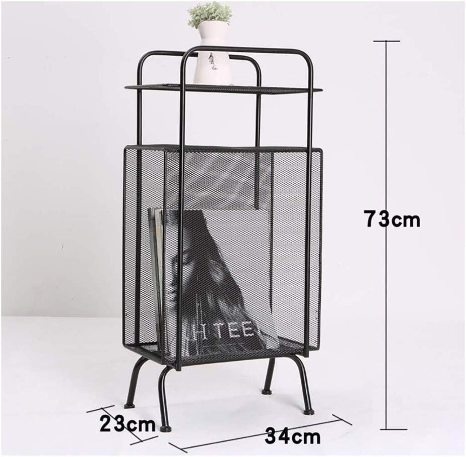 NJYT Side Table Magazine Rack Wrought Iron Living Room Creative End Table Floor Simple Storage Shelf Bedroom Beside Table (Color : Black)