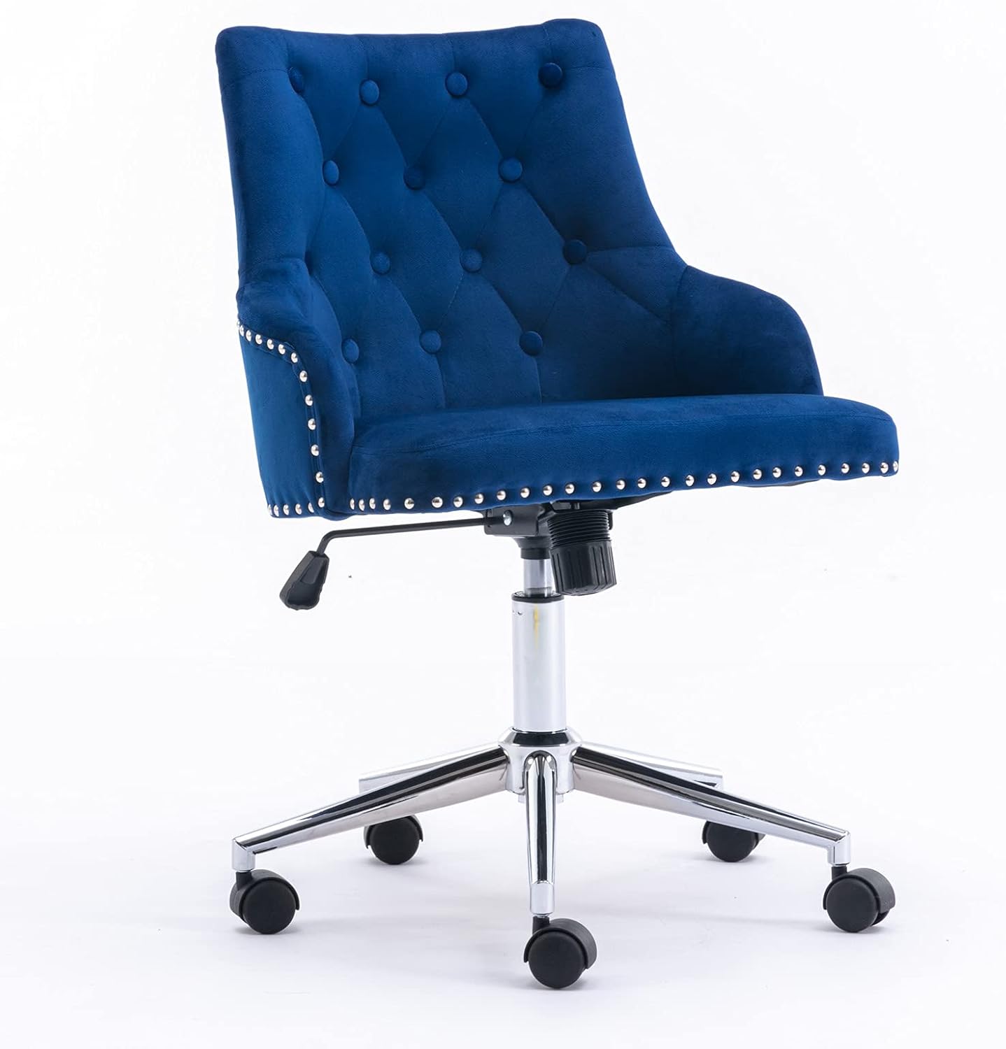 Velvet Office Chair Swivel Task Desk Chairs with Wheels and Arms Tufted Vanity Chair Accent Chairs for Bedroom Study Room Living Room (Black)