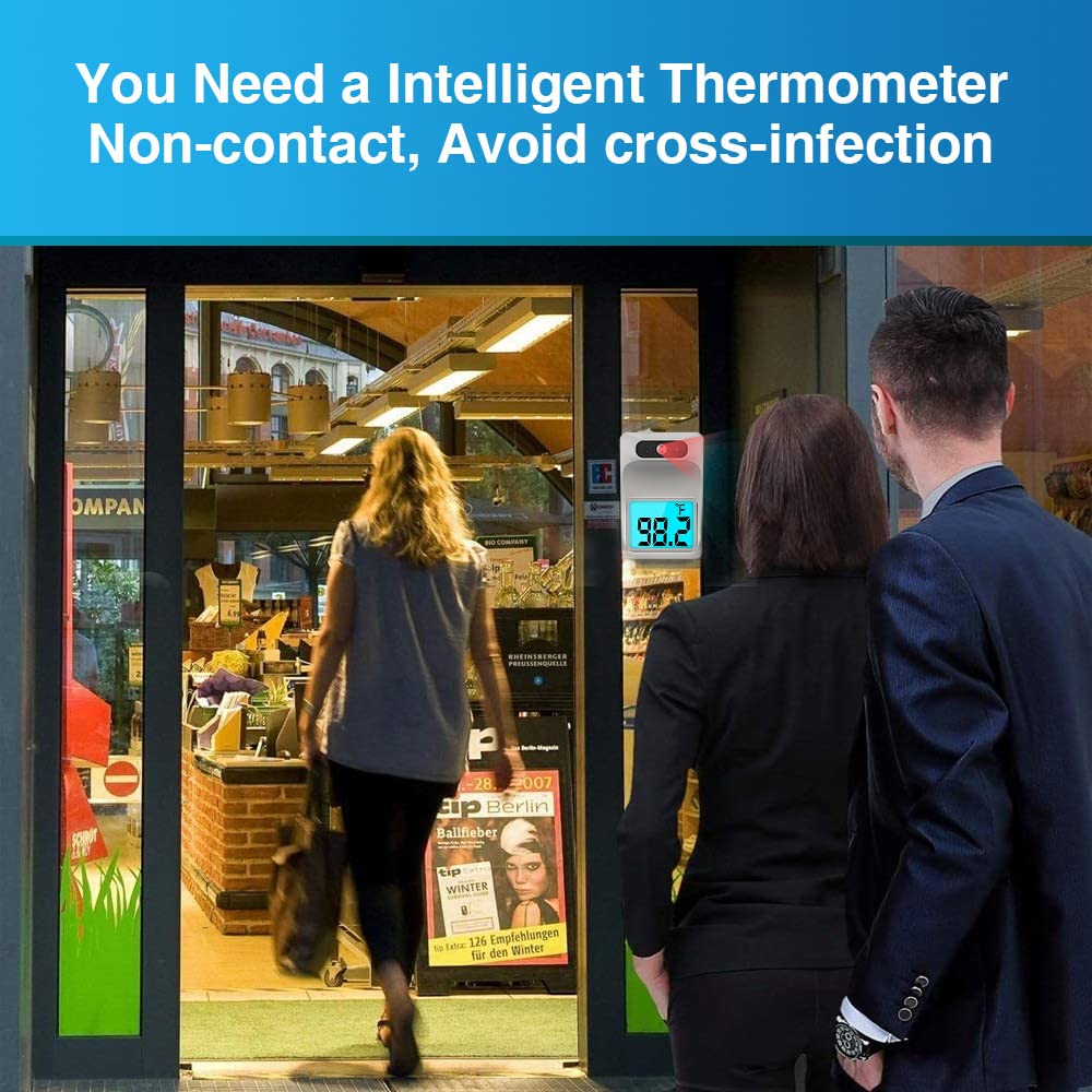 Wall Mounted Thermometer, GEKKA Forehead Thermometer for Adults Non-Contact, Digital No Touch Wall Mount Infrared Thermometers with LCD Display Fever Alarm for Public Place Self-Testing Pack of 2