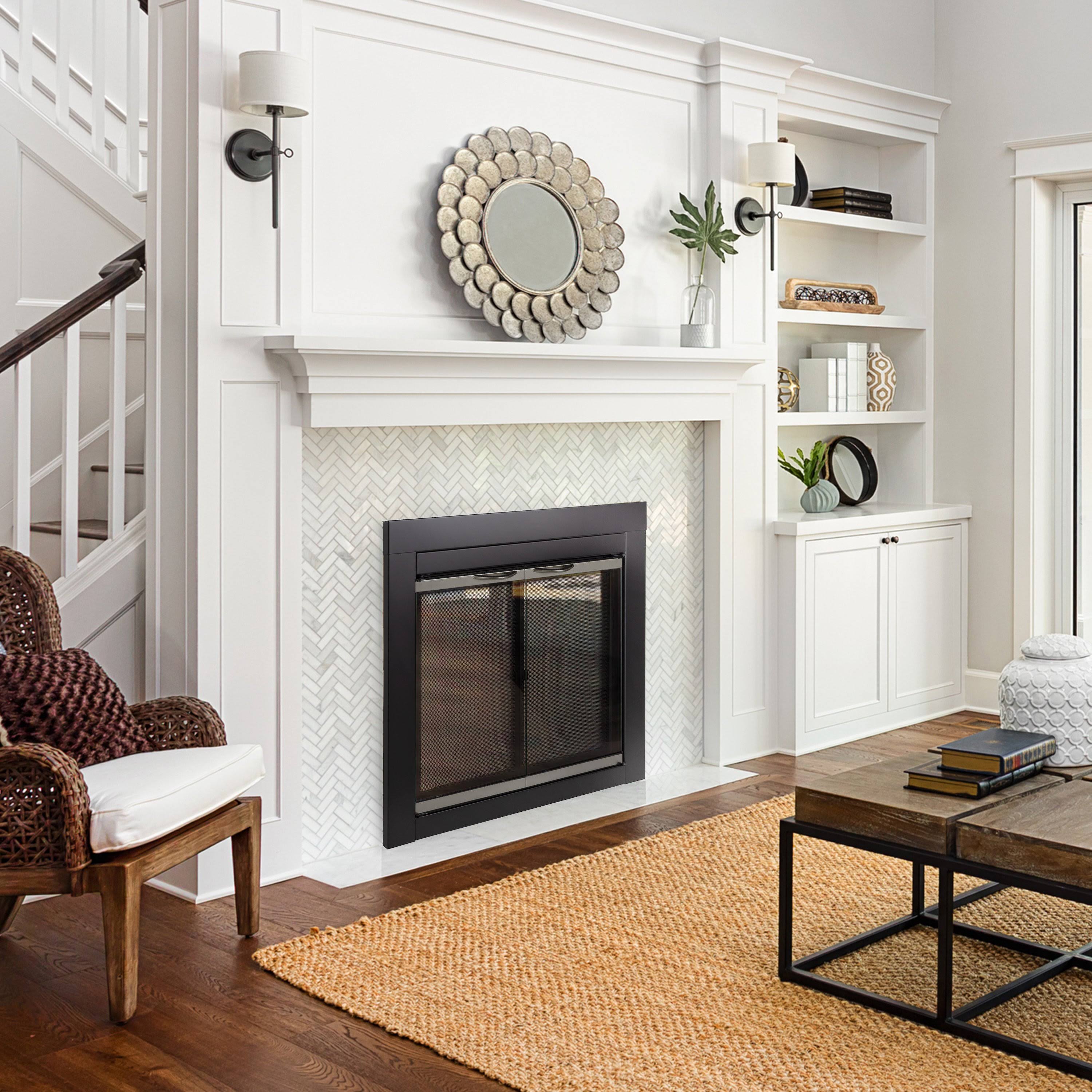 Pleasant Hearth Alsip Sunlight Nickel Fireplace Glass Doors Large