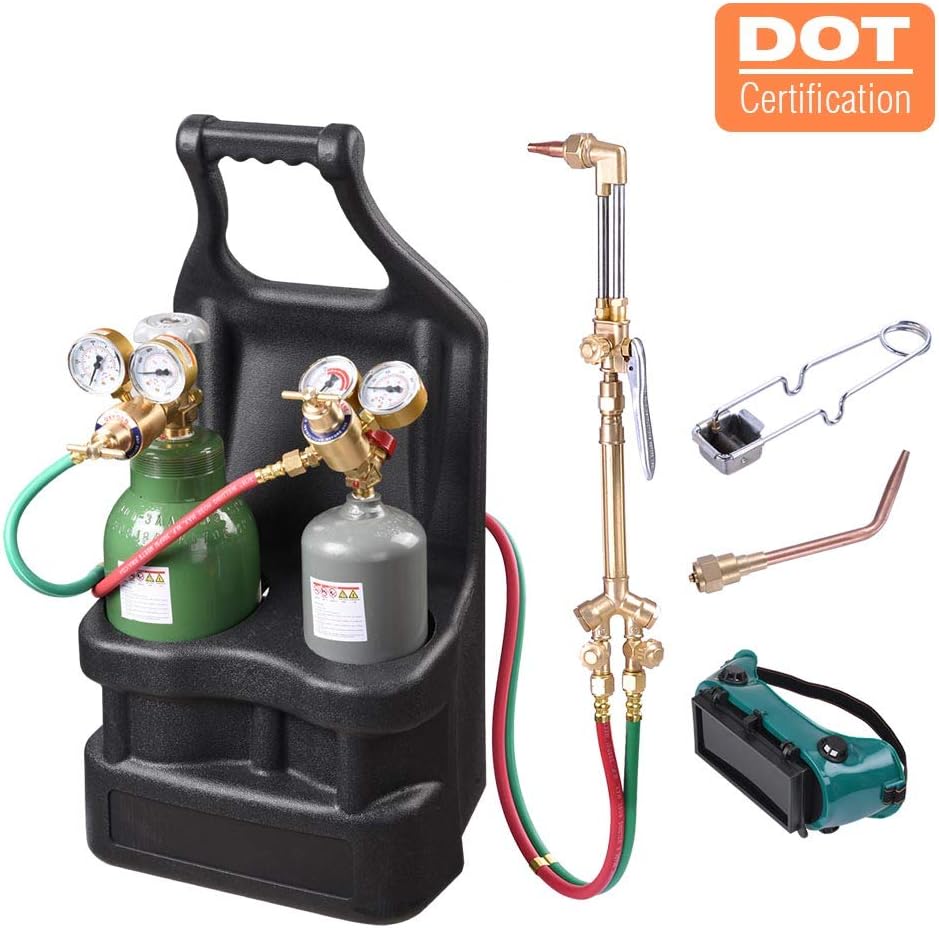 Yescom DOT Portable Weld Torch Tank Kit Twin Tote Oxygen Acetylene Oxy Cutting Brazing Welding Goggles