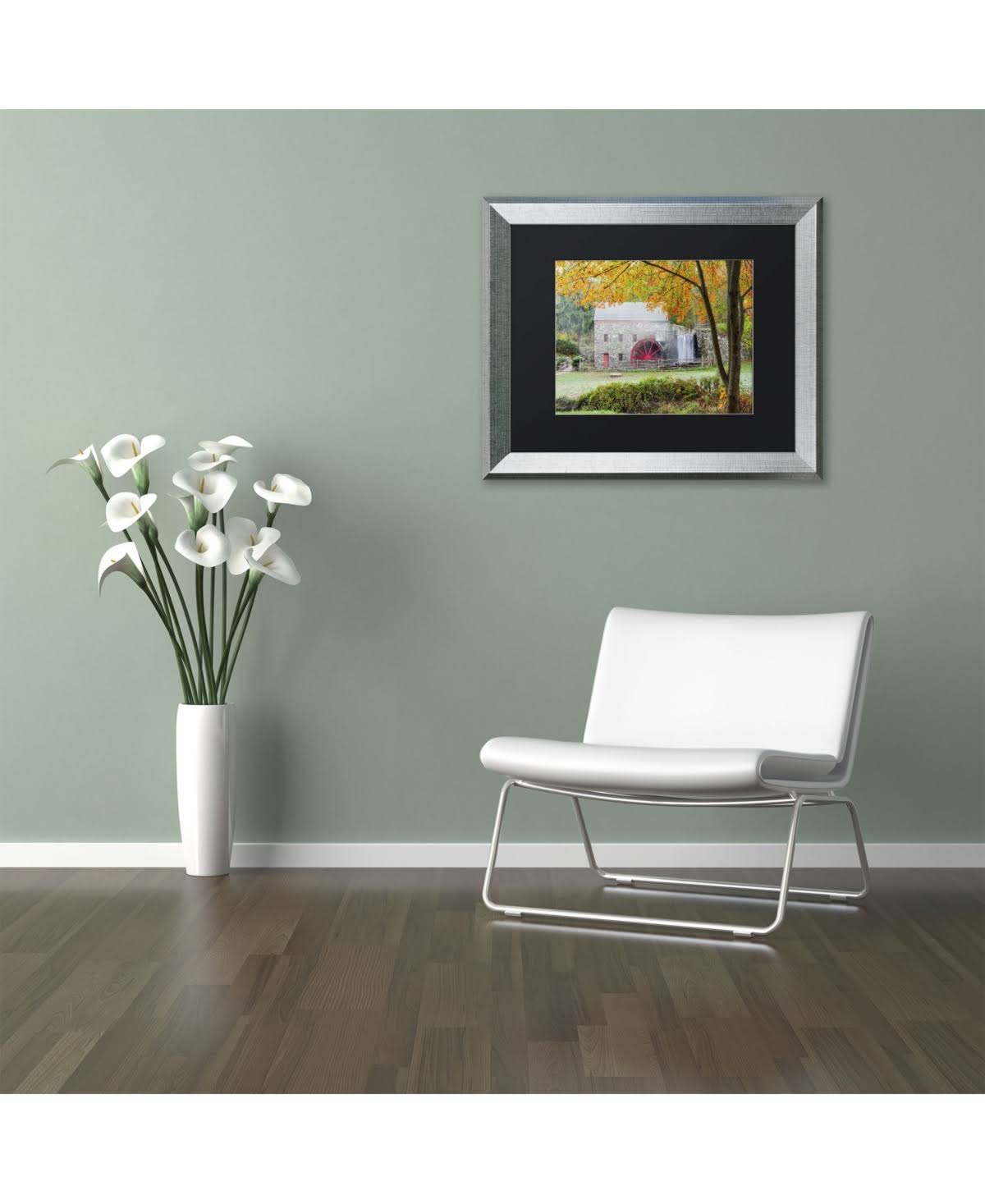 Trademark Fine Art Grist Mill Autumn by Michael Blanchette Photography Black Matte Silver Framed Artwork, 16x22 x 20x22