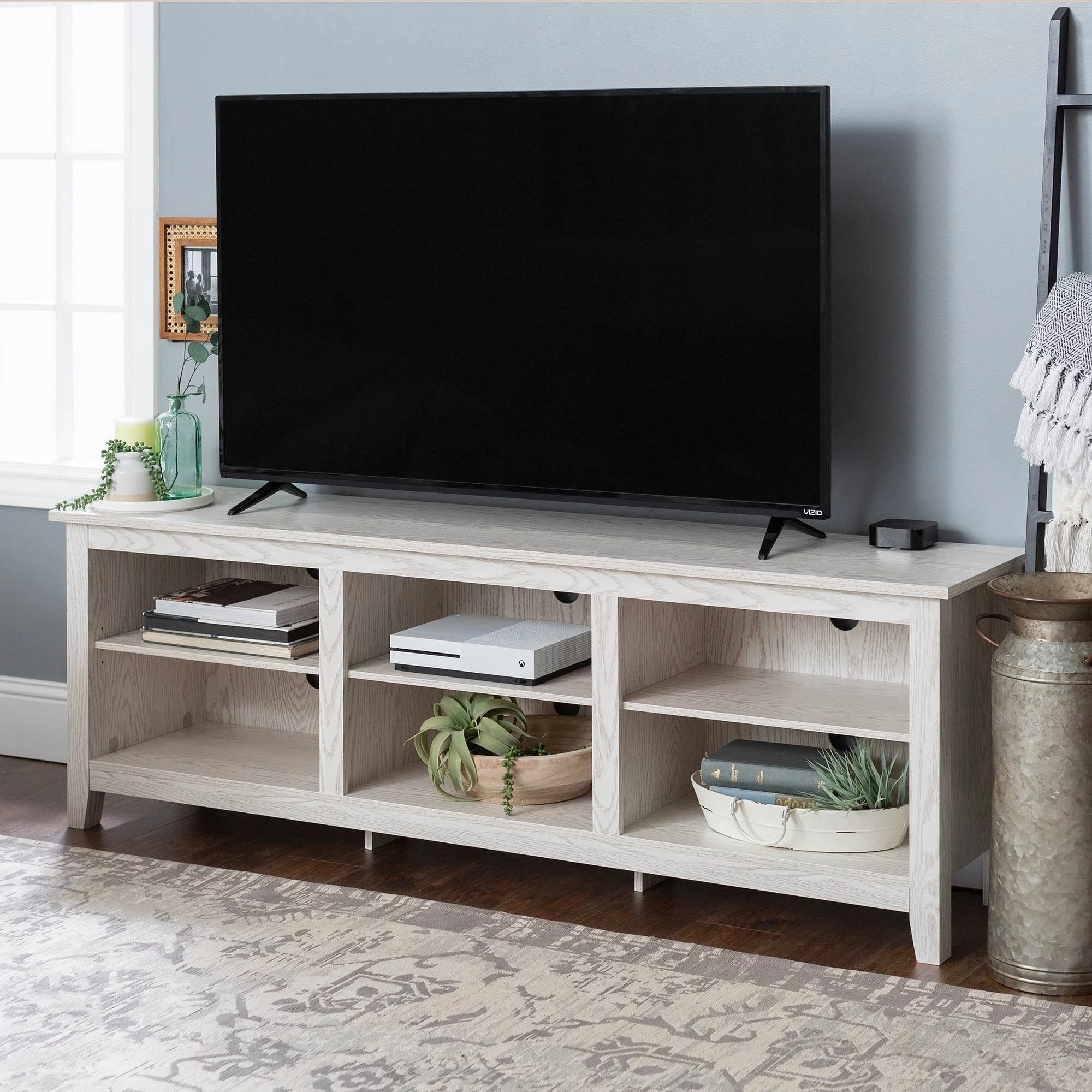 Wood Media Storage Console TV Stand for TVs Up to 80x22 White Wash - Saracina Home
