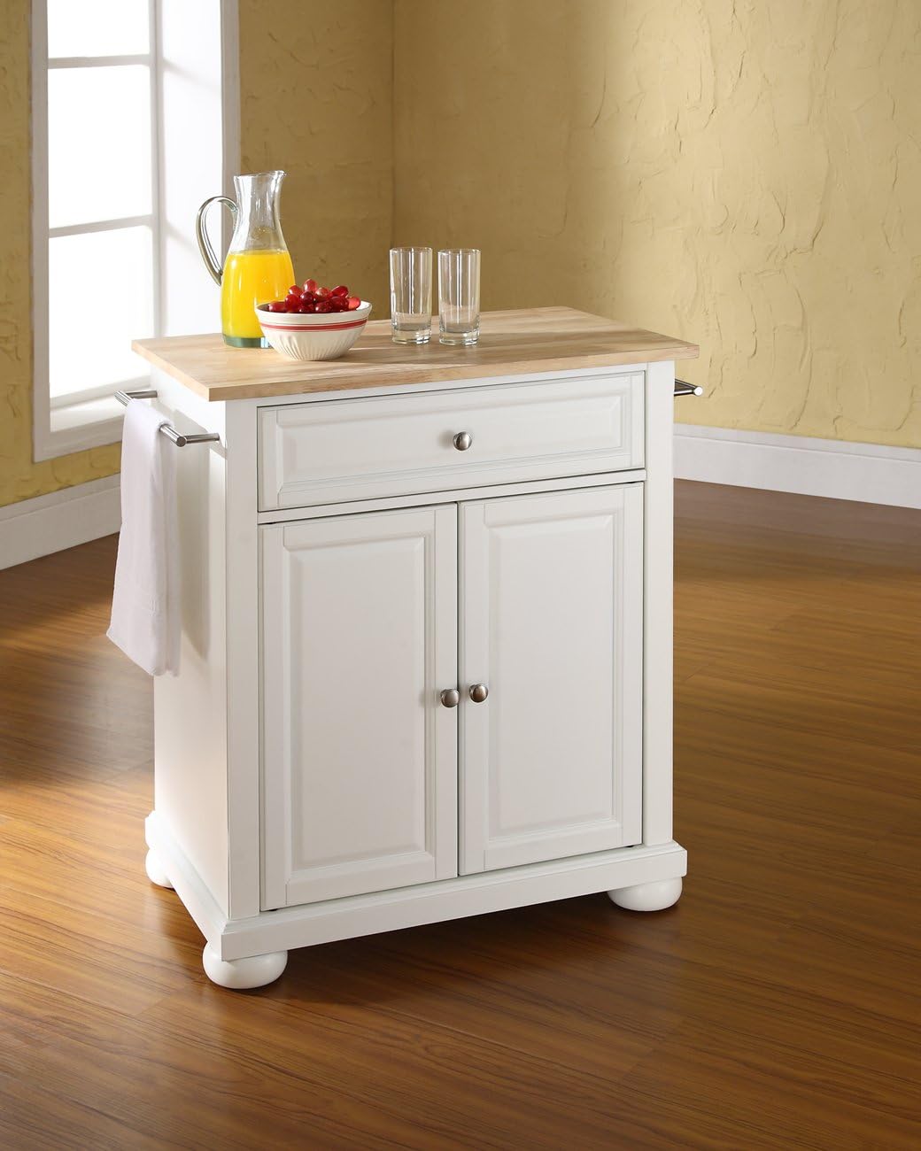 Crosley Furniture Alexandria Compact Kitchen Island with Natural Wood Top, Cherry