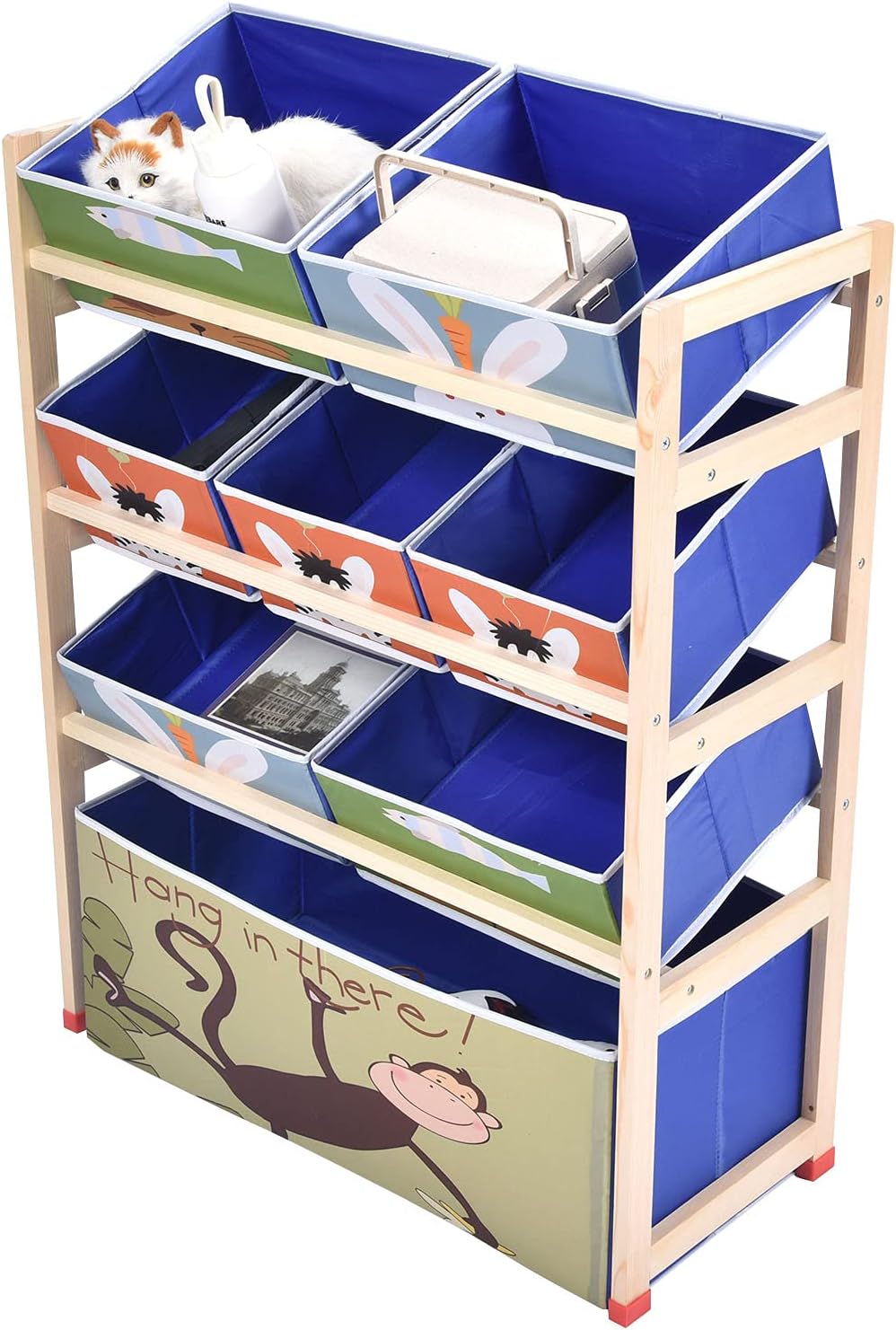 Toy Storage Cabinet, Toy Storage Cabinet with 8 Removable Fabric Bins Toys Container Organizer Display Organizer for Playing Room, Bedroom, Nursery, Classroom Pack of 2