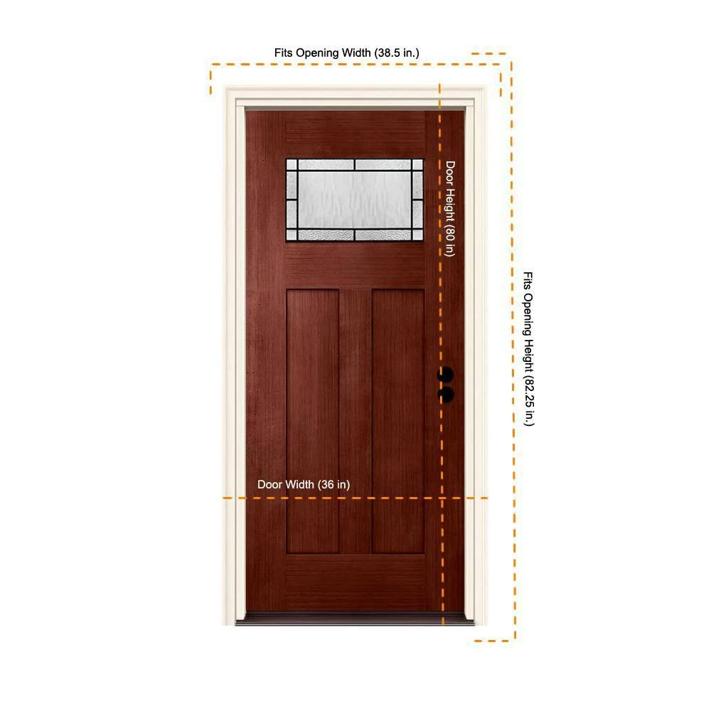 JELD-WEN 36 in. x 80 in. Left-Hand 1-Lite Craftsman Wendover Black Cherry Stained Fiberglass Prehung Front Door with Brickmould