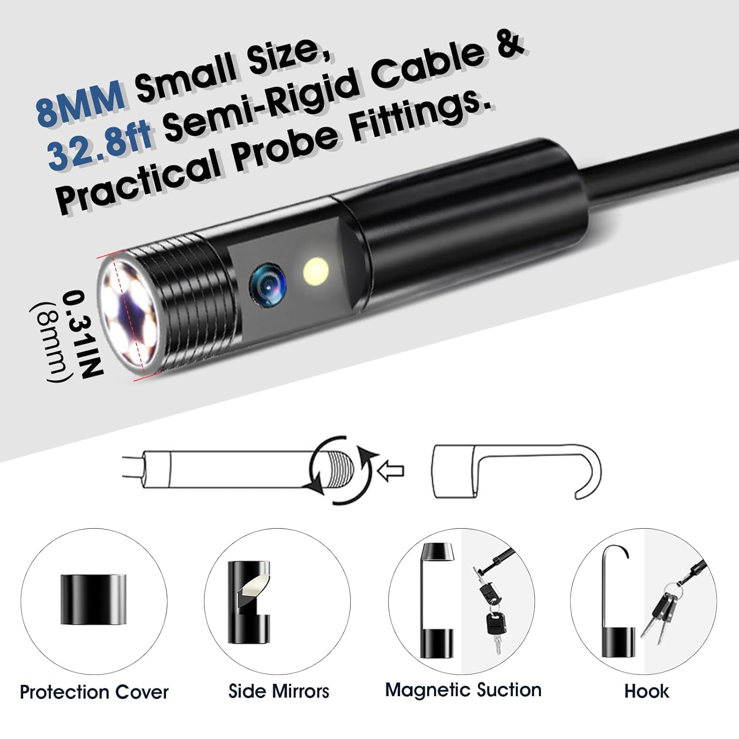 BTMETER Dual Lens Industrial Endoscope, Inspection Camera Handheld Digital Borescope with Flashlight, 4.3