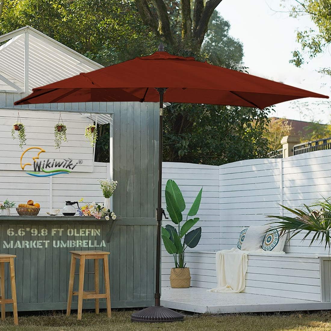 Wikiwiki Olefin 9 FT Market Umbrella Patio Outdoor Table Umbrellas with 3-year Nonfading Olefin Canopy and Push Button Tilt for Garden, Lawn, Backyard & Pool (Azure Blue)