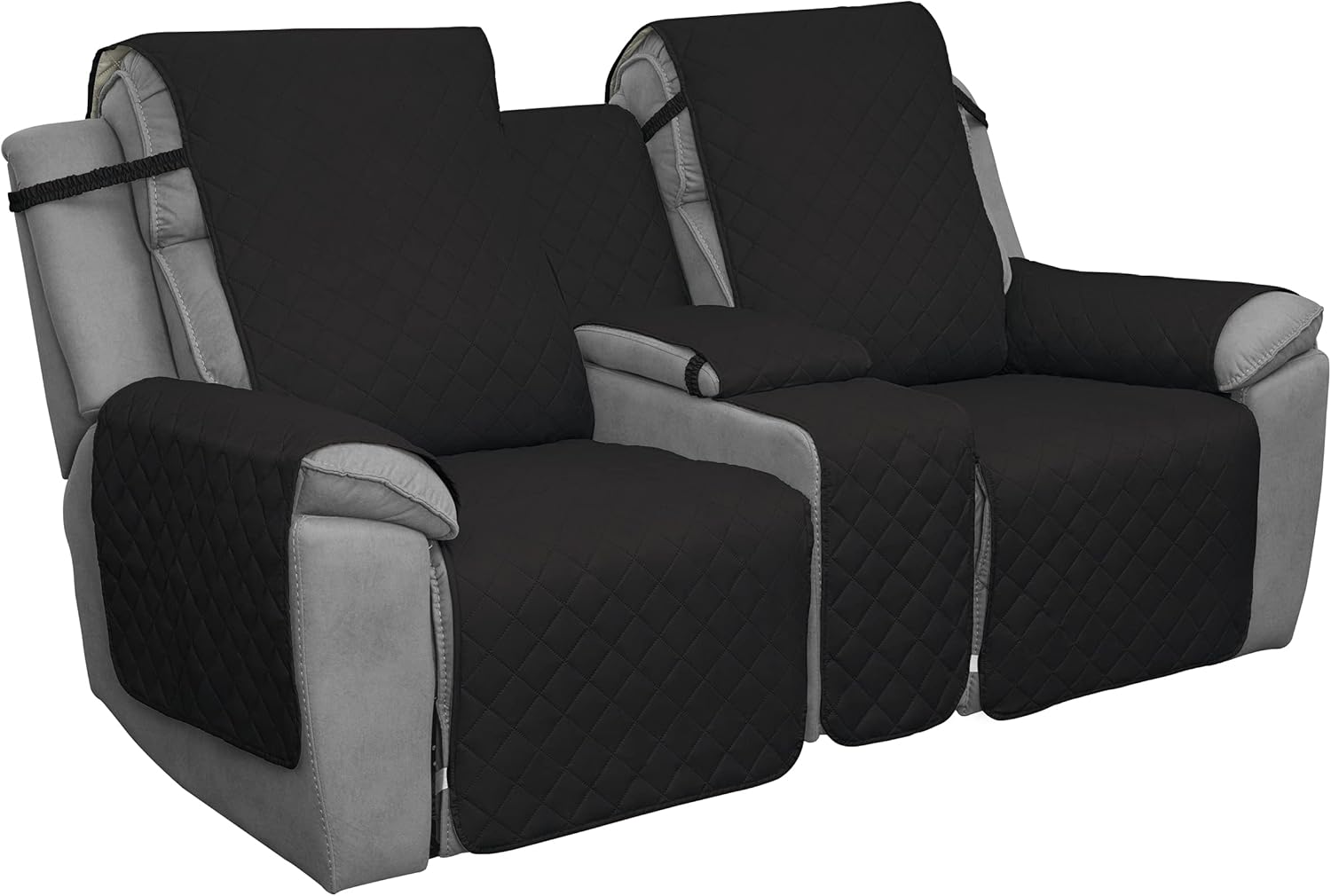 Easy-Going Loveseat Recliner Cover with Console, Reversible Couch Cover for Living Room, Split Sofa Cover for Each Seat with Elastic Straps for Kids, Dogs, Pets(2 Seater, Gray/Light Gray)