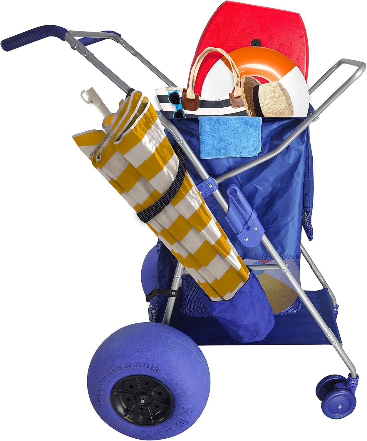 RollX Foldable Storage Wagon Beach Cart 12 inch Balloon Wheels - ( Pump Included ) (Blue)