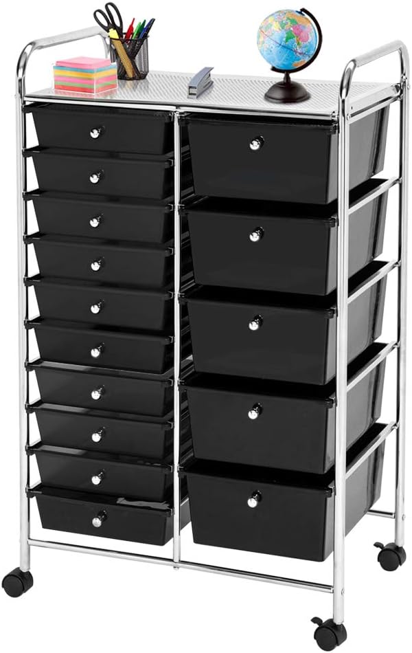TUFFIOM 15-Drawer Rolling Cart with Drawers, Organizer Cart Tool Cart with Drawers Rolling Storage Drawer Cart, Scrapbook Storage Cart Art Storage Cart Home Office School Storage Cart(Black) Pack of 2