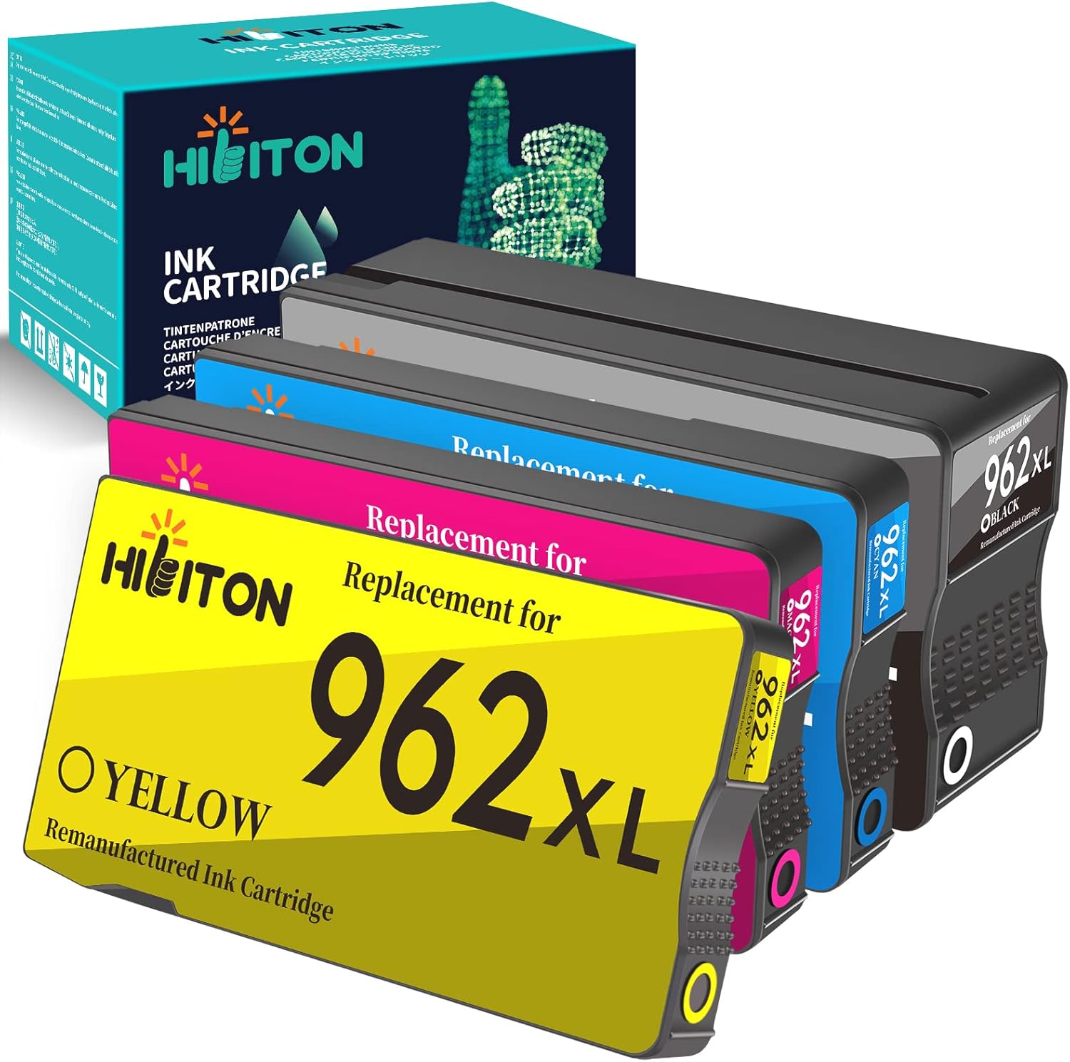 HibiTon Remanufactured Ink Cartridges Replacement for HP 962 962XL Black Cyan Magenta Yellow for OfficeJet Pro 9015 9018 9025 9010 9015e 9020 9025e 9016 9014 9012 9022 9019 Printer Tray, 4-Pack Pack of 2