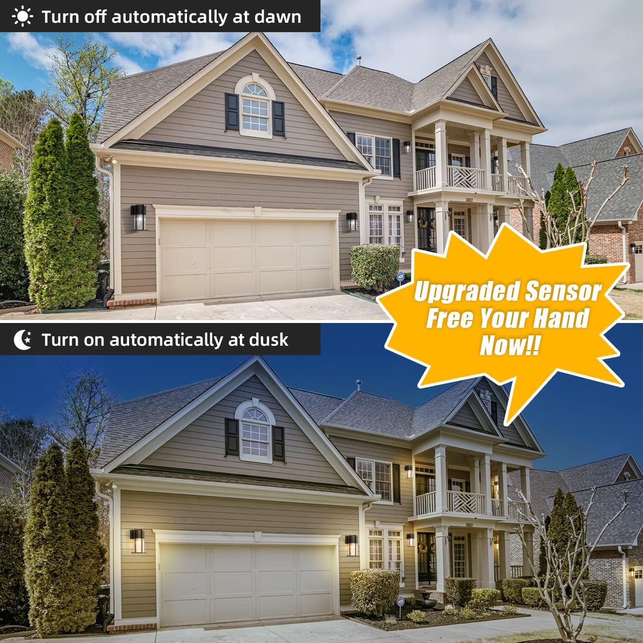 Dusk to Dawn Outdoor Wall Light Modern Porch Light with Crackle Glass, Waterproof Exterior Light Fixture Wall Mount with Photocell Sensor Wall Sconce Outside Lights for House, Garage, Front Door Light