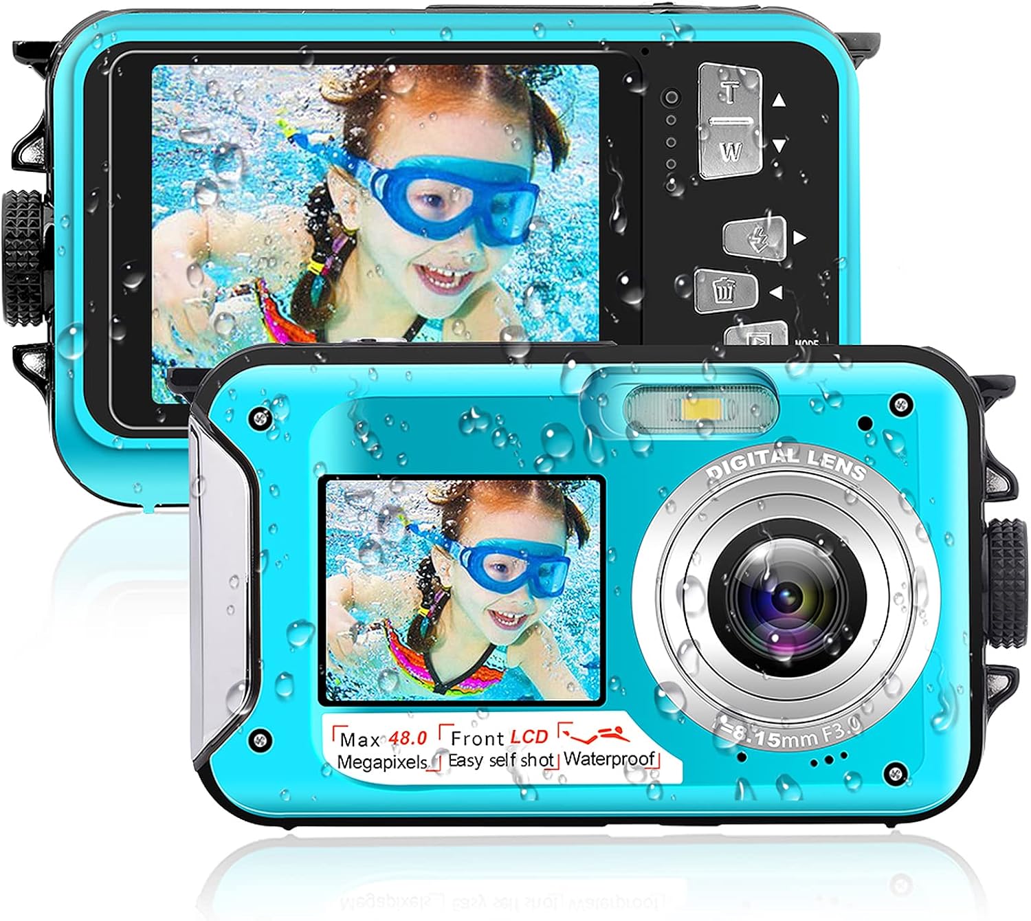 Waterproof Camera 10 FT 2.7K Full HD 48MP Underwater Camera 16X Digital Zoom Waterproof Digital Camera Self-Timer Dual Screens Underwater Camera for Snorkeling Pack of 2