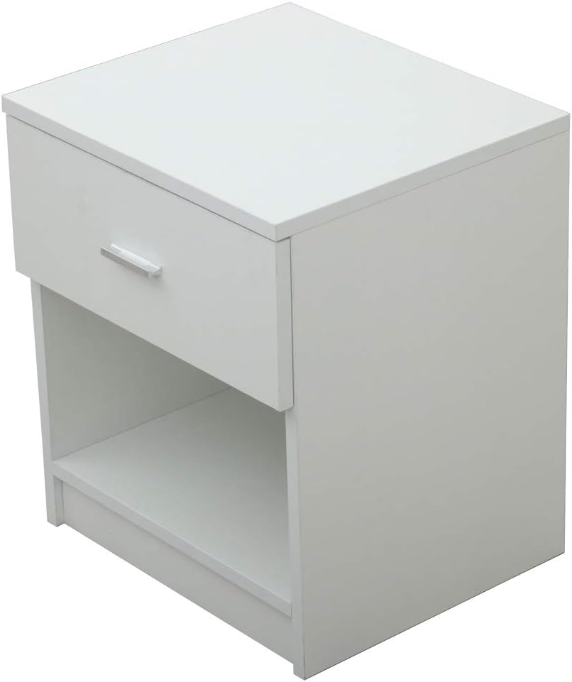 WISREMT Bedside Table, 1 Drawer Night Stand with Open Shelf White for Bedroom (Ship from USA) Pack of 2