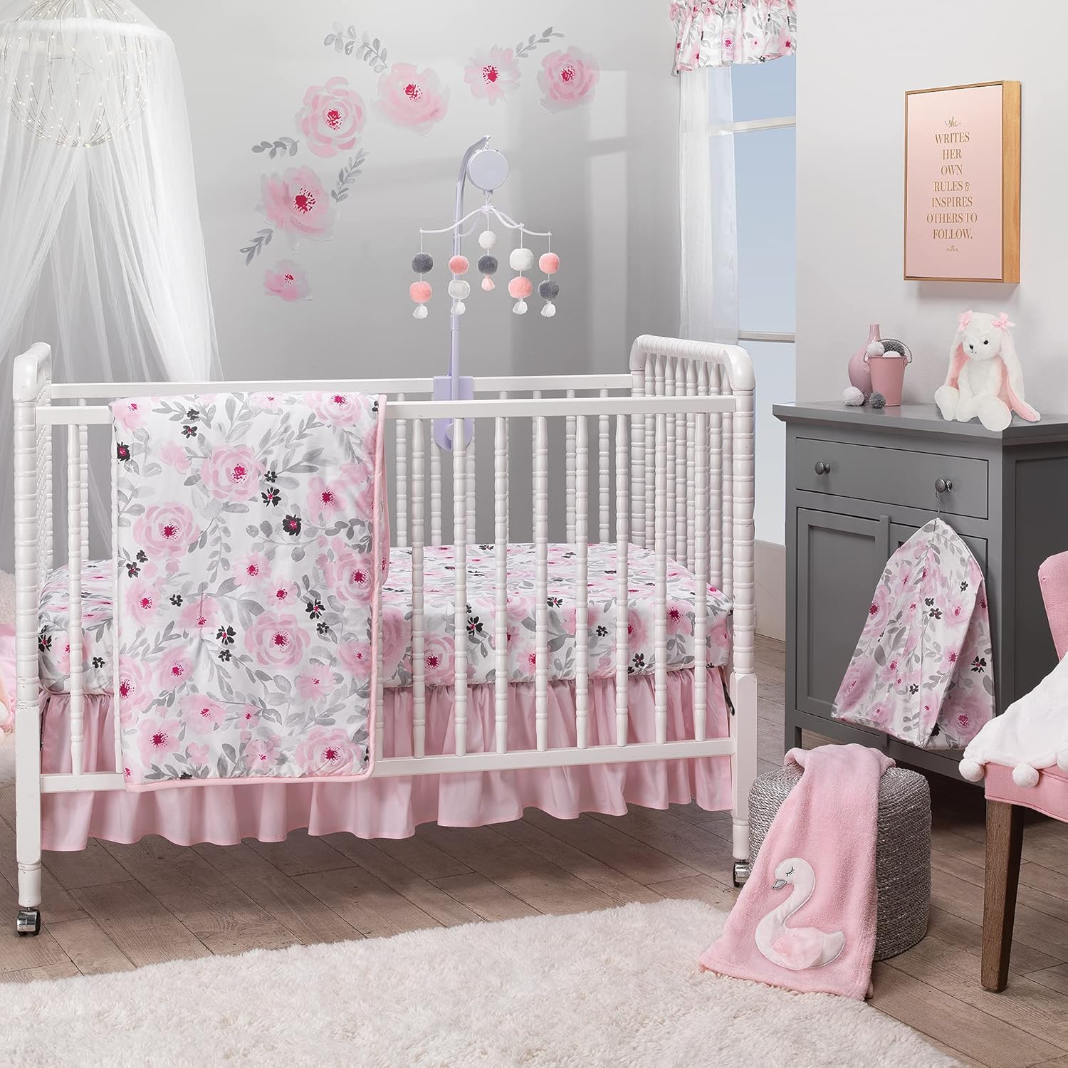 Bedtime Originals Blossom Pink Watercolor Floral 3-Piece Baby Crib Bedding Set Pack of 2