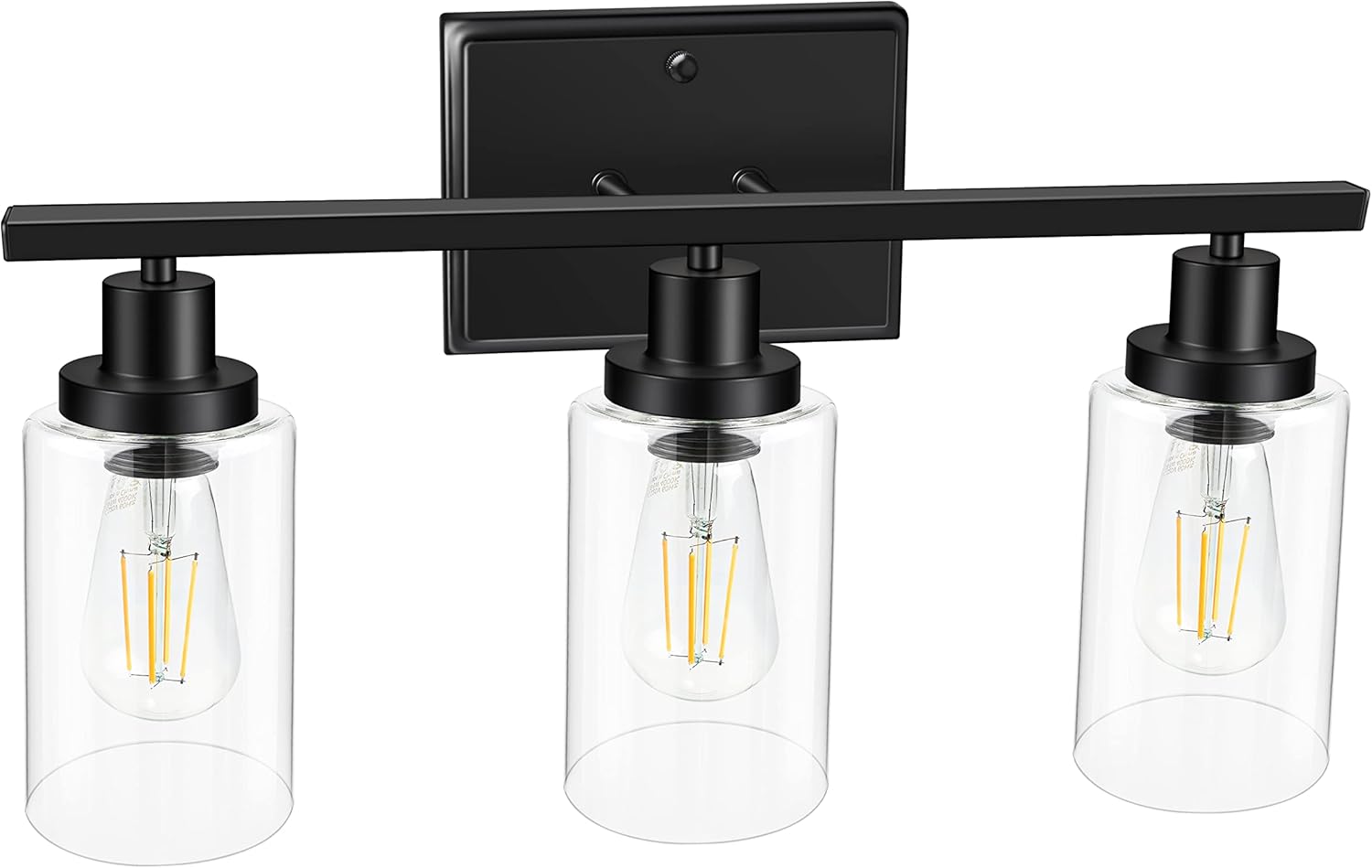 Ascher 5-Light Wall Sconces, Modern Vanity Light Fixture with Clear Glass Shade, Black Finish Wall Light for Mirror Bedroom Hallway, E26 Base (Bulbs Not Included)