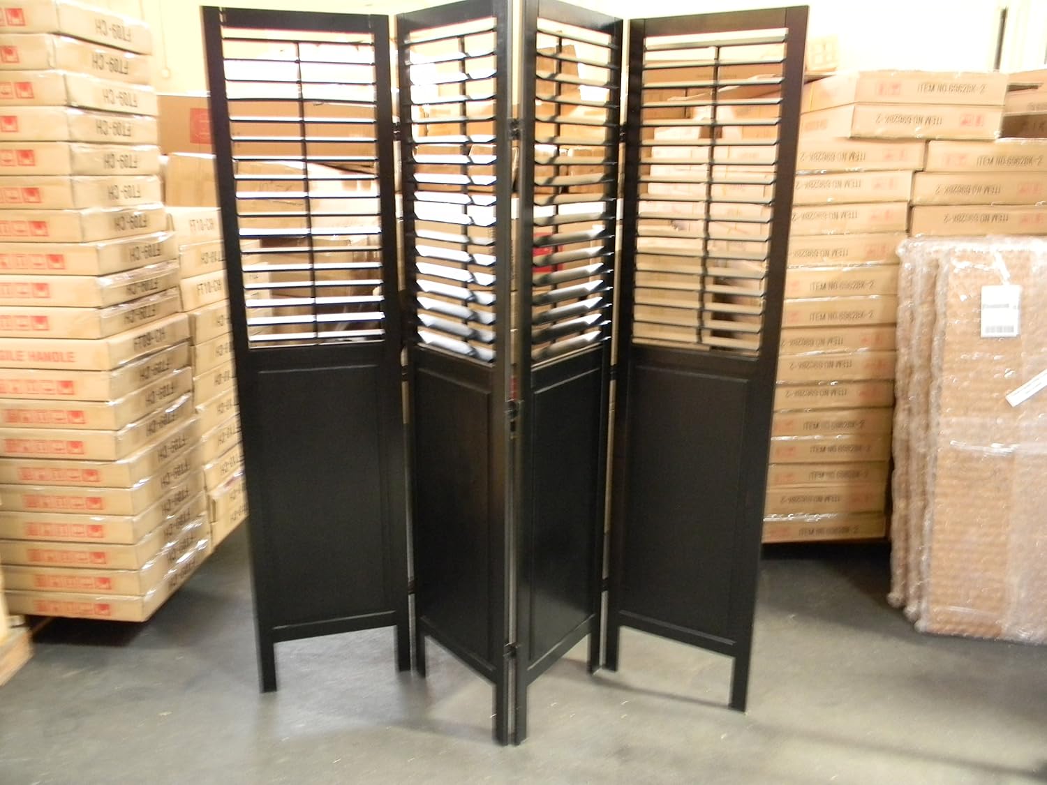 4 Panel Wood Screen Room DividerS - Black