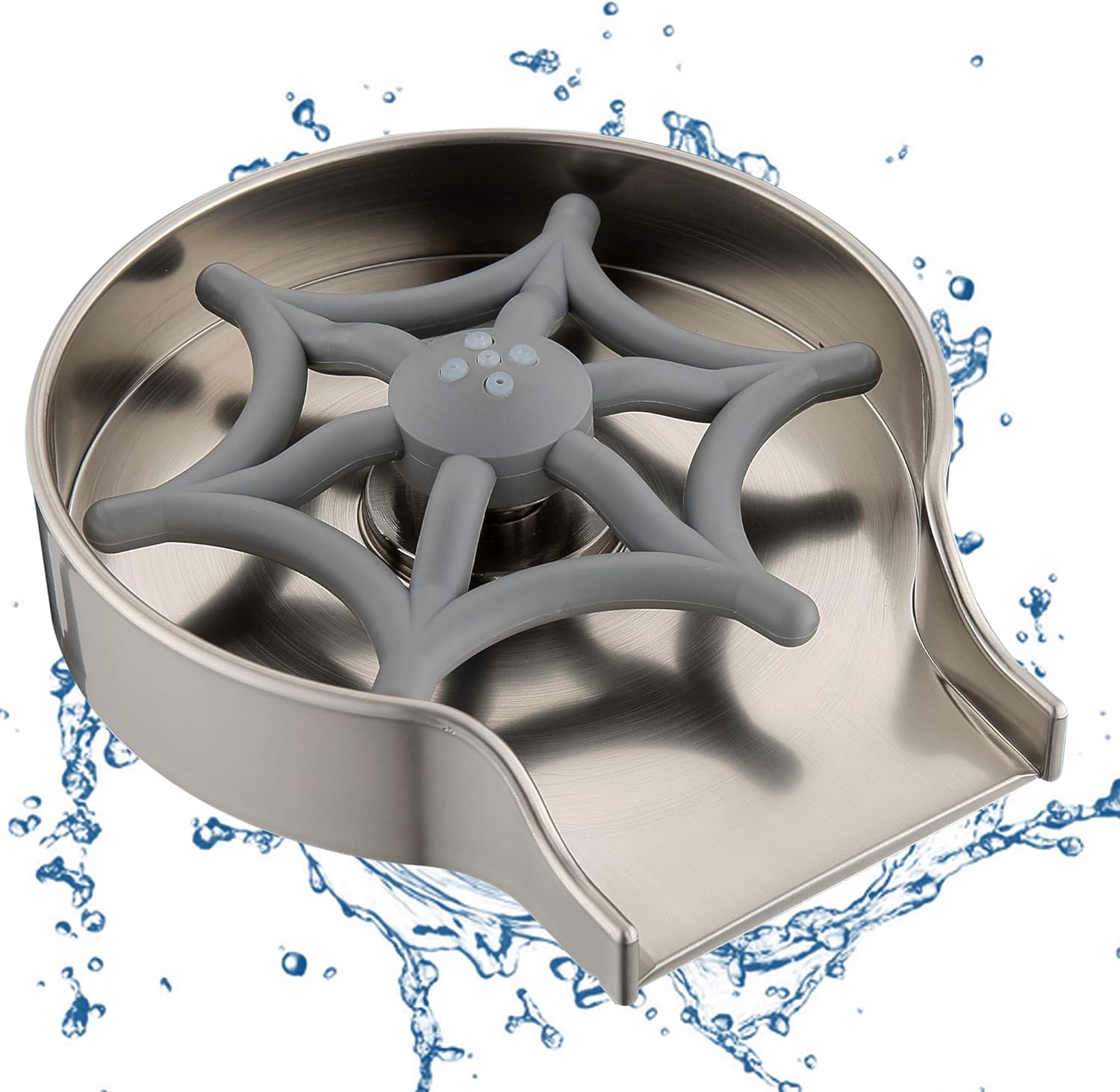 Glass Rinser for Kitchen Sink - Bar Bottle Washer, Cup Cleaner, Faucet Glass Rinser, Kitchen Sink Accessories, Brushed Nickel