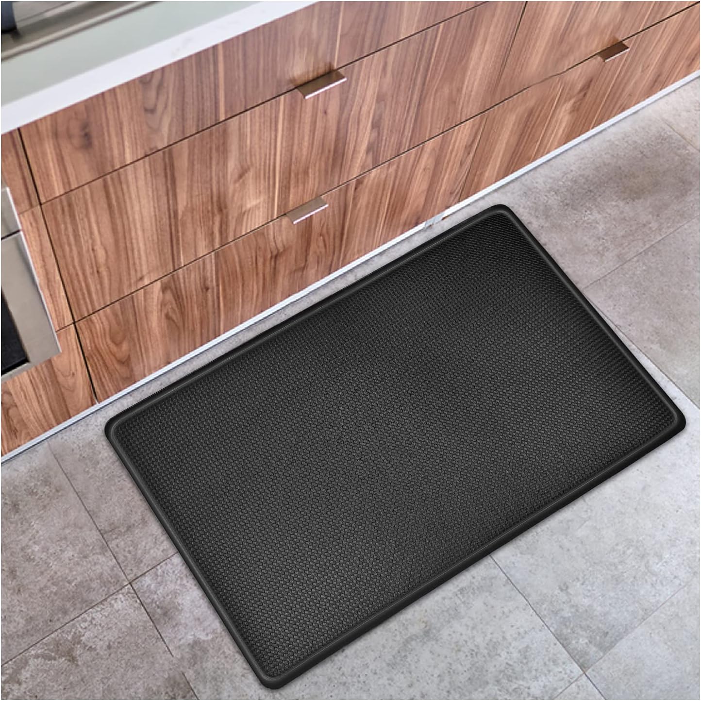 Kitchen Mat Cushioned Anti Fatigue Kitchen Rug, Waterproof Kitchen Rugs and Mats for Floor, Thick Non-Slip Standing Desk Mat for Kitchen, PVC Memory Foam Mat (Black, 17