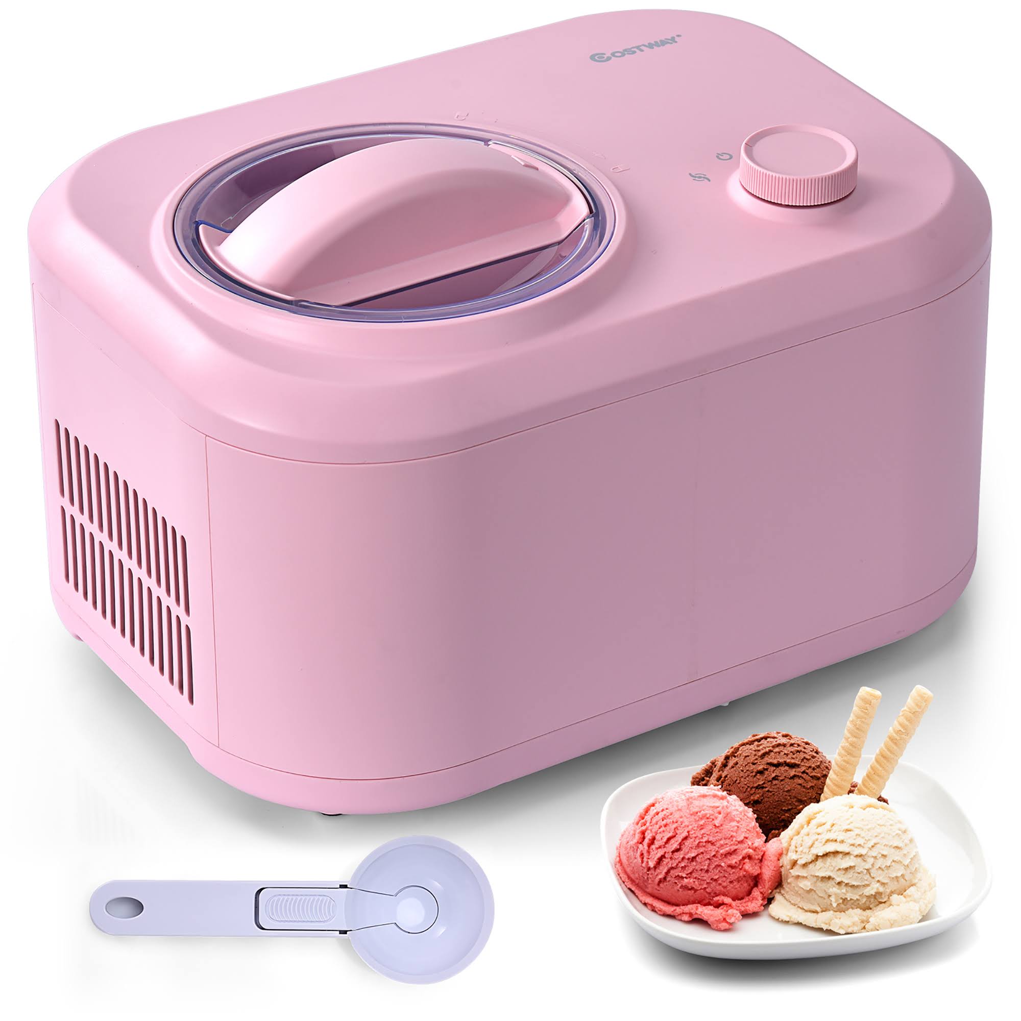 Costway Ice Cream Maker 1.1 qt Automatic Frozen Dessert Machine w/ Spoon White\Green\Pink\Silver - Pink