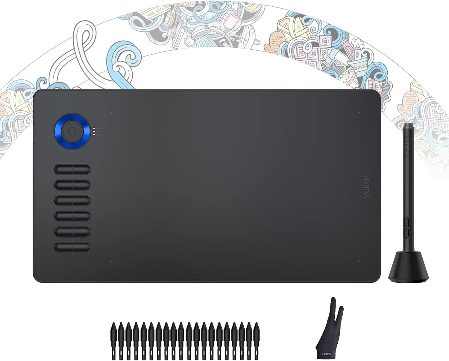 Digital Drawing Tablet VEIKK A15 Pro V2 10 x 6 inches Graphics Tablet Support Tilt Function, Battery-Free Stylus with 8192 Levels Pen Pressure (12 Express Keys+1 Quich Dial) Pack of 2