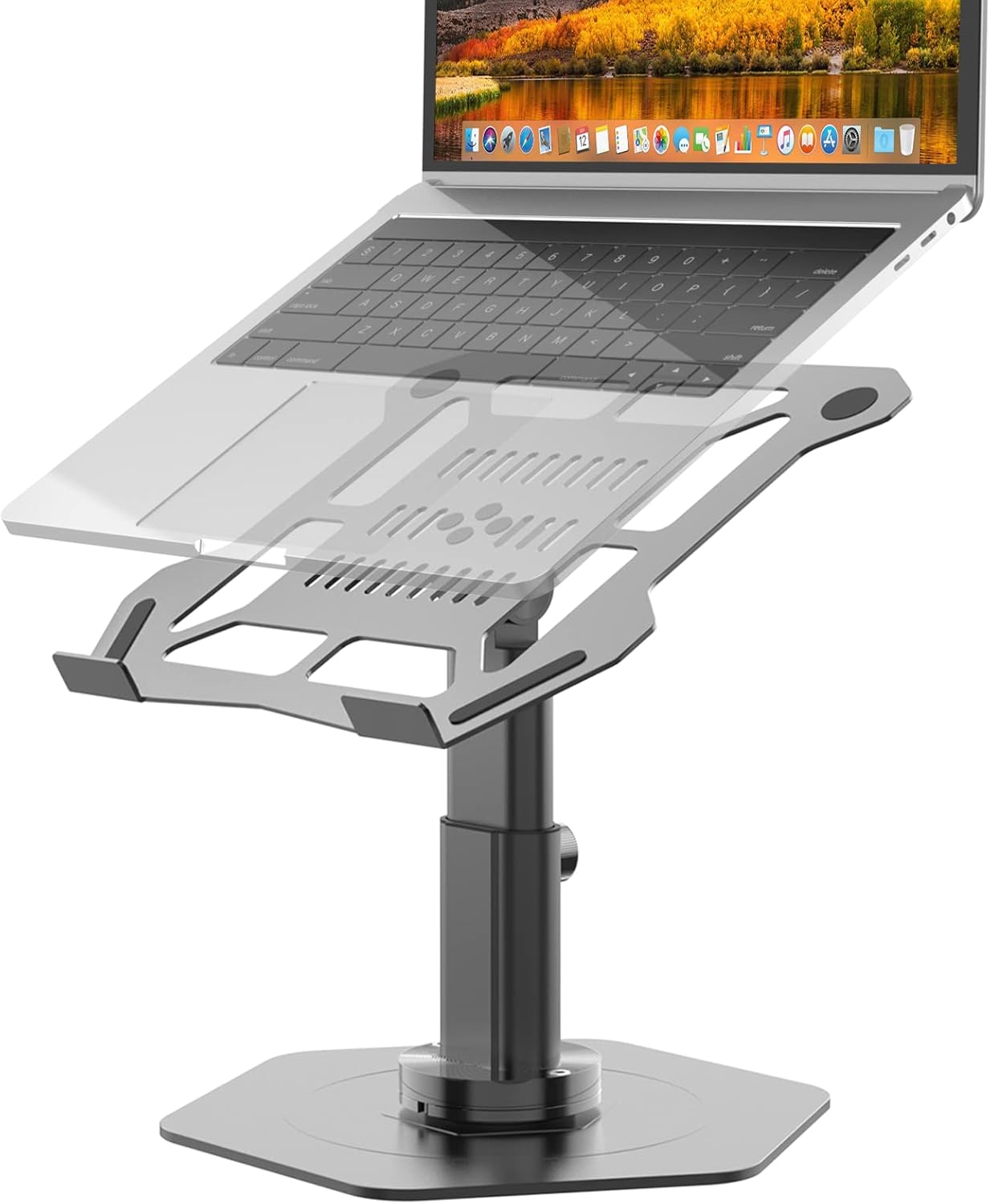 Adjustable Laptop Stand - 360° Rotating of Laptop Riser Stand with Mechanical Sound, Swivel Laptop Stand for Desk Compatible with 10-15.6 inch Laptop, Silver Pack of 2