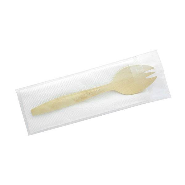 Packnwood 210CVBK2 5.71 in. Wooden Spork Individually Wrapped with Napkin Pack of 250