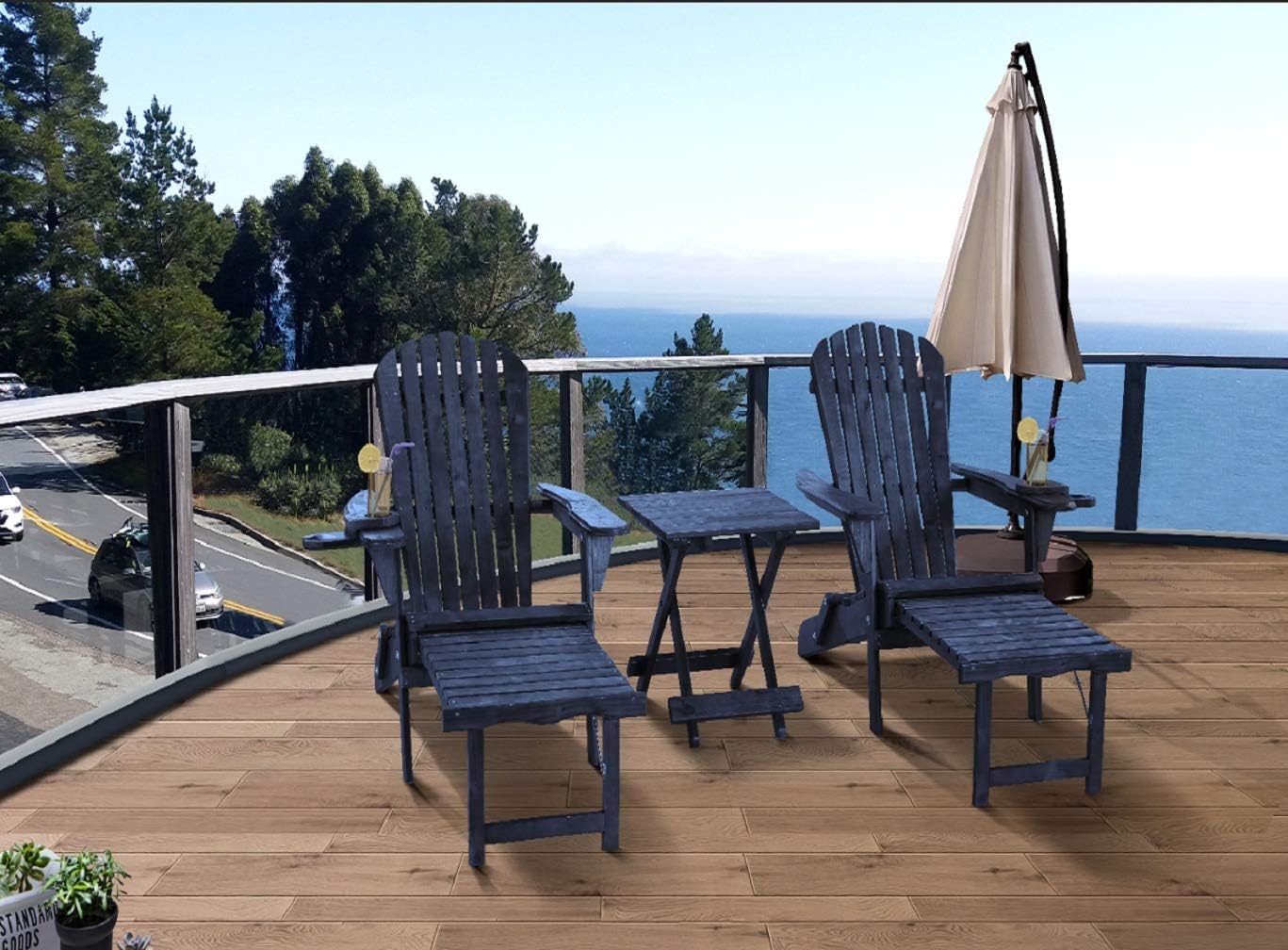 W Home SW2005NV Built-in Ottoman Adirondack Chaise Lounge Chair, Navy Blue