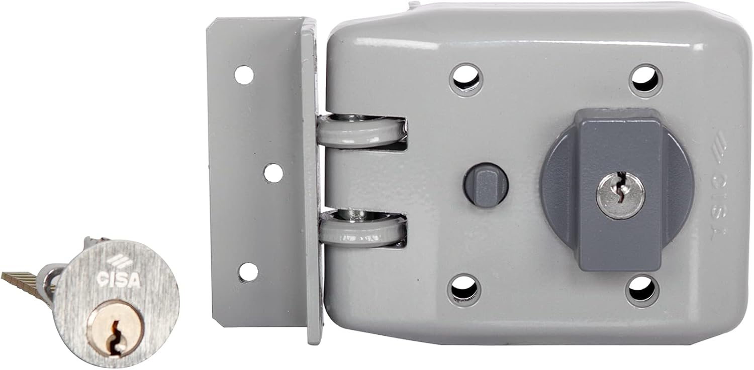 CISA Heavy Duty Gray Alloy Steel and Brass Deadbolt Rim Lock Set Jimmy Proof, Exterior Door Lock, Key Cylinder- for Doors from 1-3/8'' Pack of 2