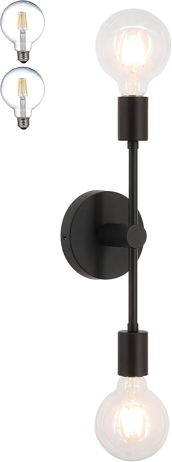 XiNBEi Lighting Wall Light Double Black Wall Sconce, 2 Light Vanity Light with LED Bulb for Bathroom Hallway Bedroom XB-W1234-2-MB-G30