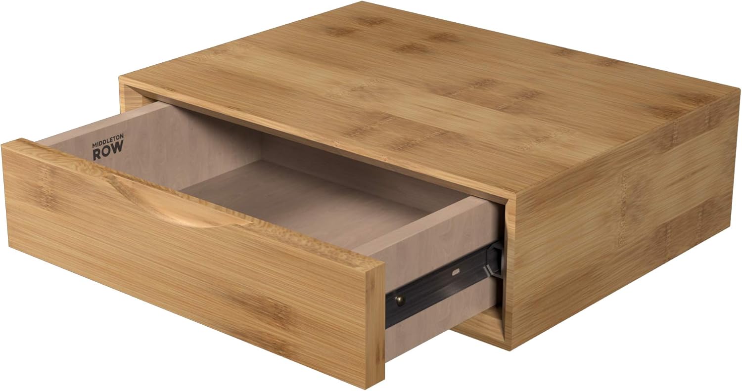 Middleton Row Bamboo Floating End Table Nightstand for Living Room, Bedroom, Accent Table with Shelf, Floating Wall Mounted Drawers for Small Spaces, 15.8 x 11.8 x 4.7 Inches (Bamboo)