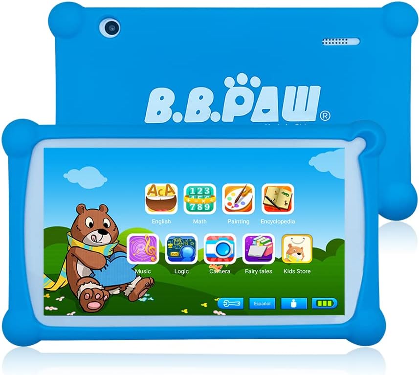 Kids Tablet, B.B.PAW 7 inch 16GB WiFi Android 9.0 Google Certified Tablet for Kids with Pre-Loaded Professional Learning&Training Apps English/Spanish Bilingual Language and Protective Case-red Pack of 2