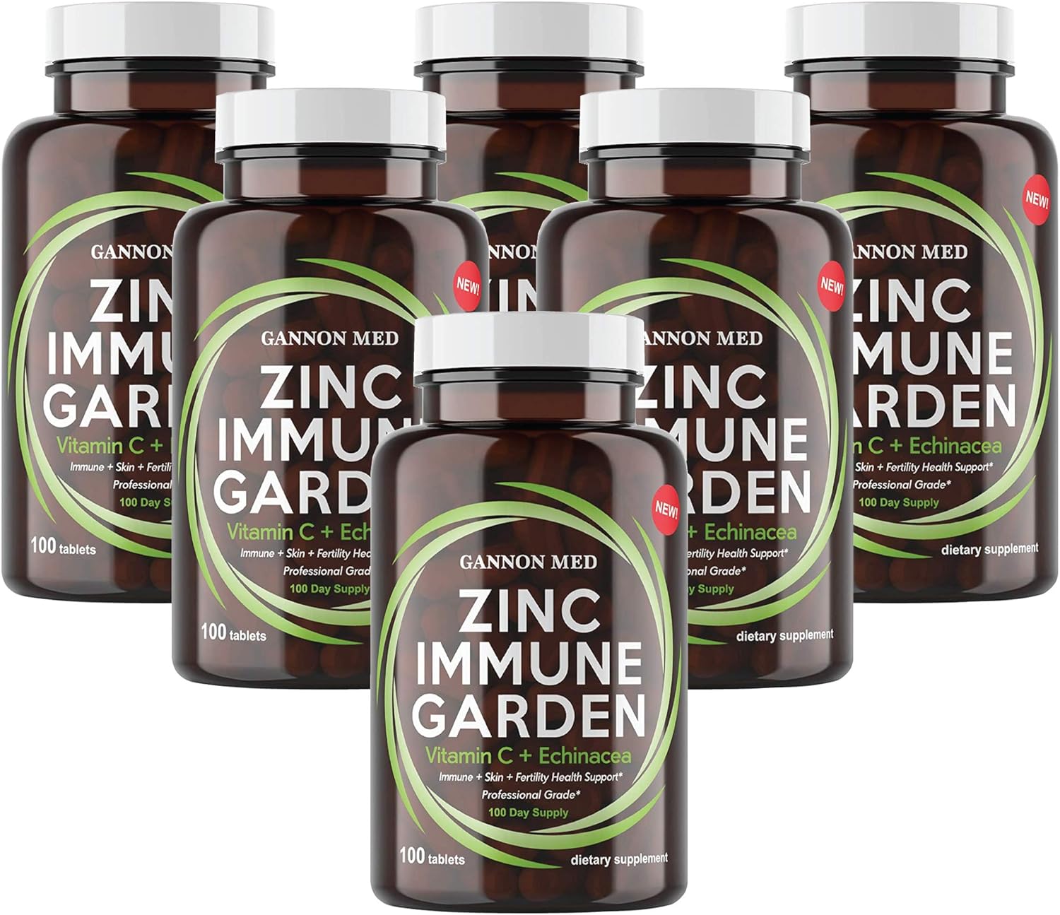 Zinc Immune Garden - Chelated Zinc 50mg - Vitamin C 800mg - Echinacea 600mg per Tablet - Immunity + Skin + Reproductive Health - Easy, One a Day Immune Booster for Kids & Adults - 6 Pack Pack of 2