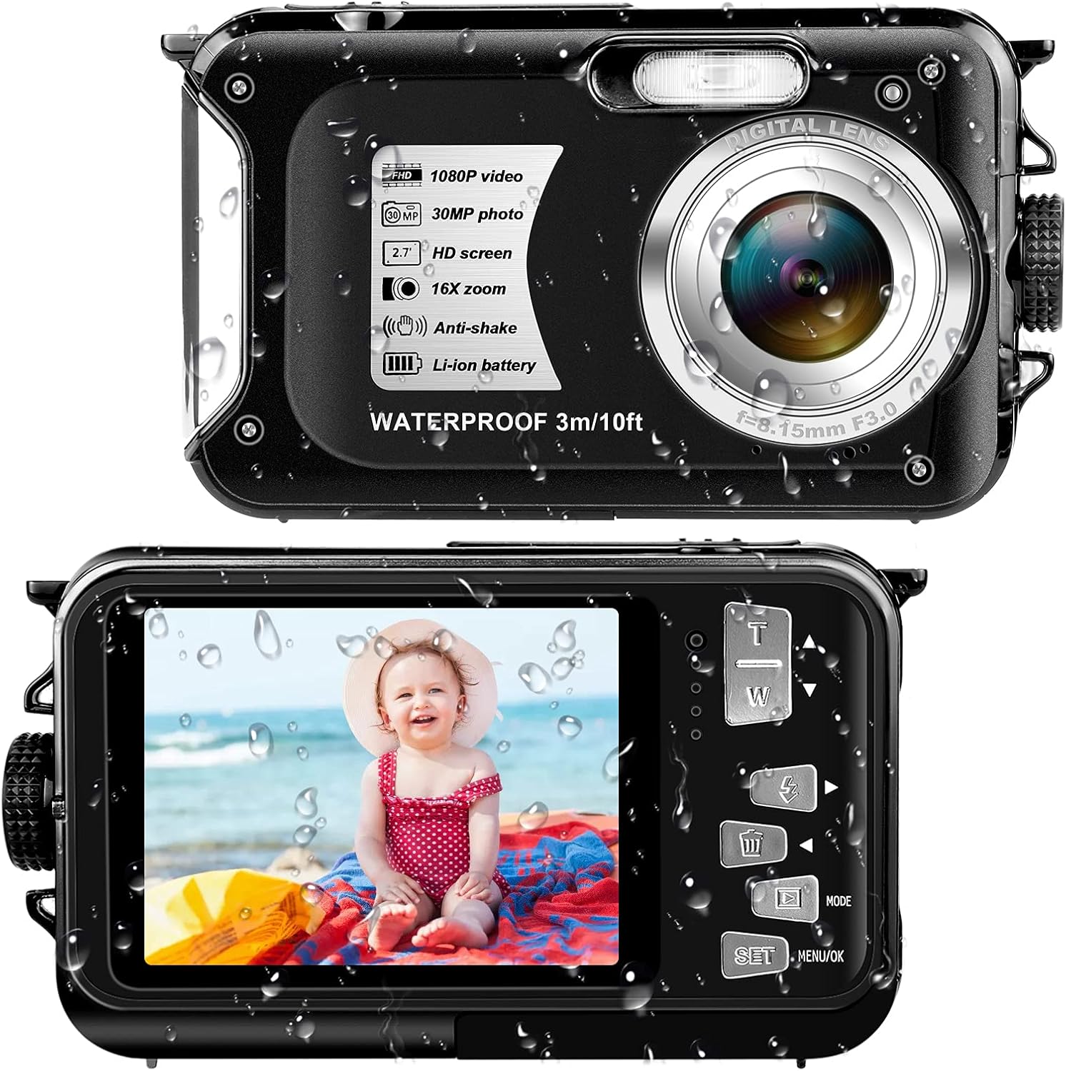 Underwater Cameras Waterproof Camera 30 MP Full HD 1080P Video Recorder 16X Digital Zoom 10 FT Waterproof Digital Camera Underwater Camera for Snorkeling Pack of 2