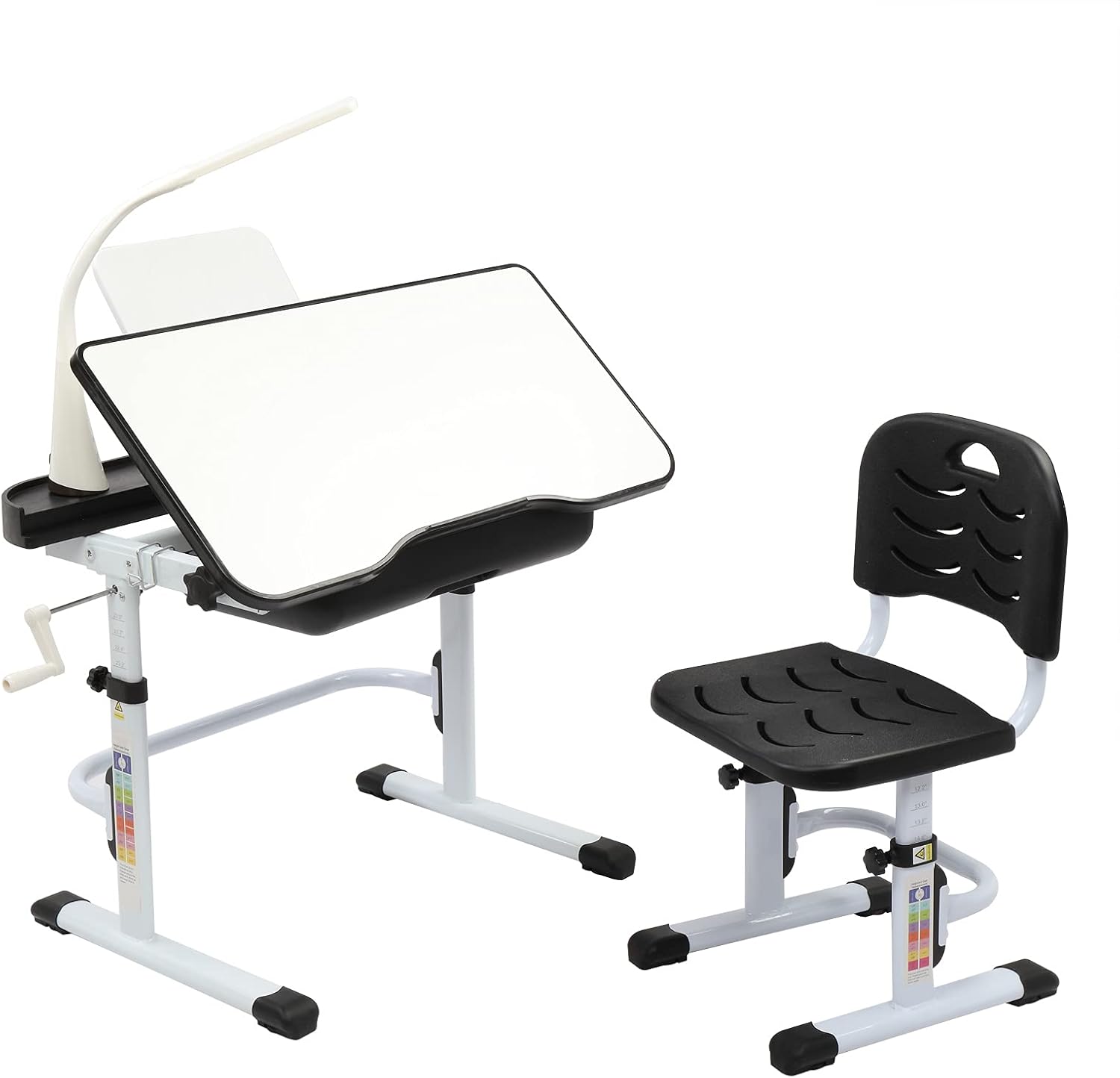 VALUE BOX Kids Desk and Chair Set w/Lamp, Height Adjustable Children Study Desk with Tilt Desktop, School Student Writing Table w/Pull Out Drawer Storage,Pencil Case, Bookstand, LED Light (Black)