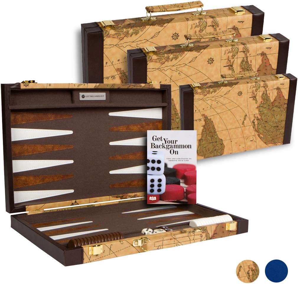 Get The Games Out Top Backgammon Set - Classic Board Game Case - Best Strategy & Tip Guide - Available in Small, Medium and Large Sizes (Blue, Large) Pack of 2