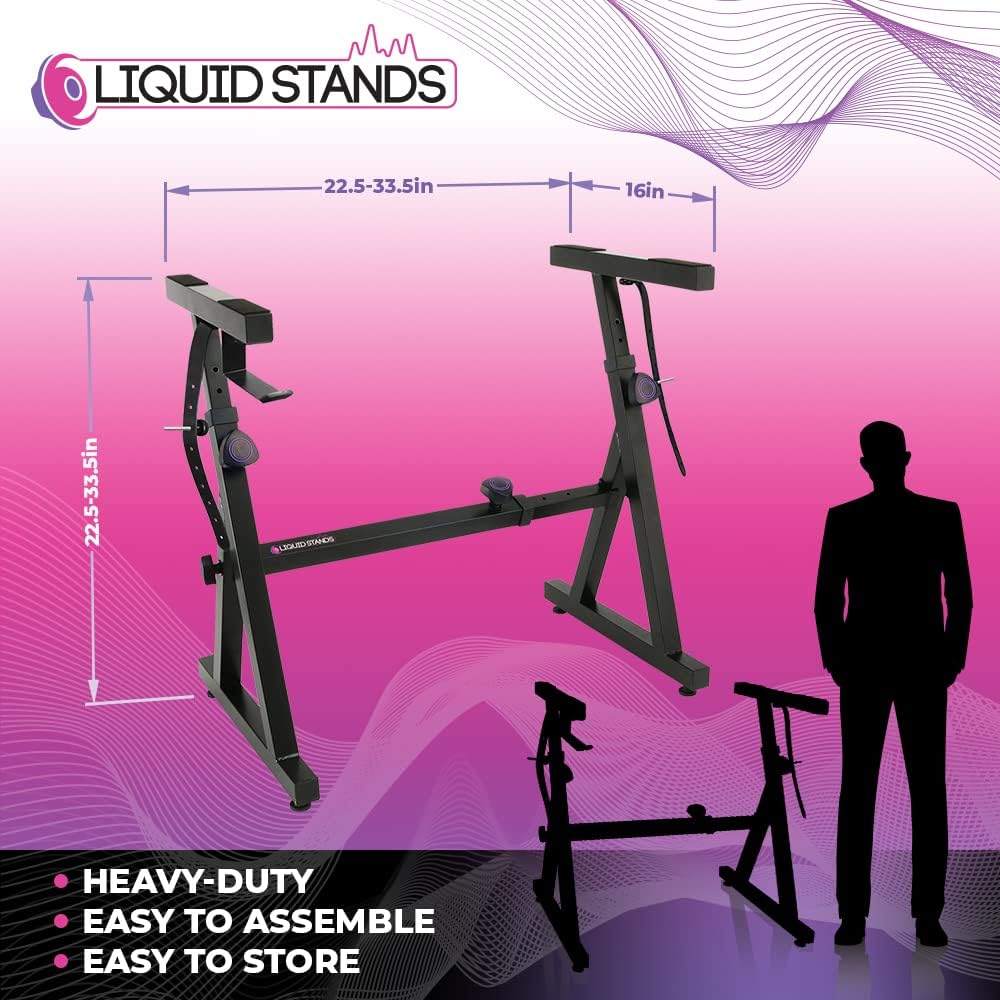 Liquid Stands Piano Keyboard Stand - Z Style Adjustable and Portable Heavy Duty Music Stand for Kids and Adults (Fits 54 - 88 Key Electric Pianos) Pack of 2