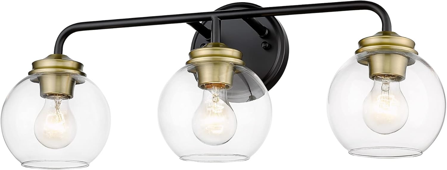 TOUNISAR 3-Light Bathroom Vanity Light - Modern Bathroom Lights Fixtures with Clear Glass, Farmhouse Metal Vanity Lights in Matte Black and Brushed Brass Finish for Bathroom, V9023-3 BK+BR