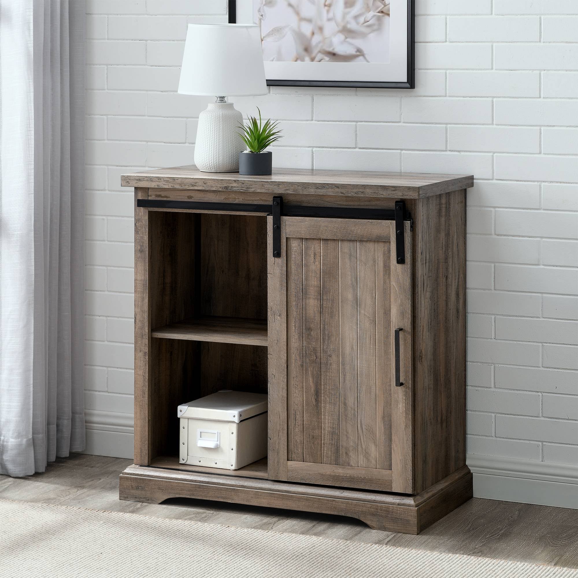 Tertia Transitional Accent Cabinet with Sliding Door Gray Wash - Saracina Home