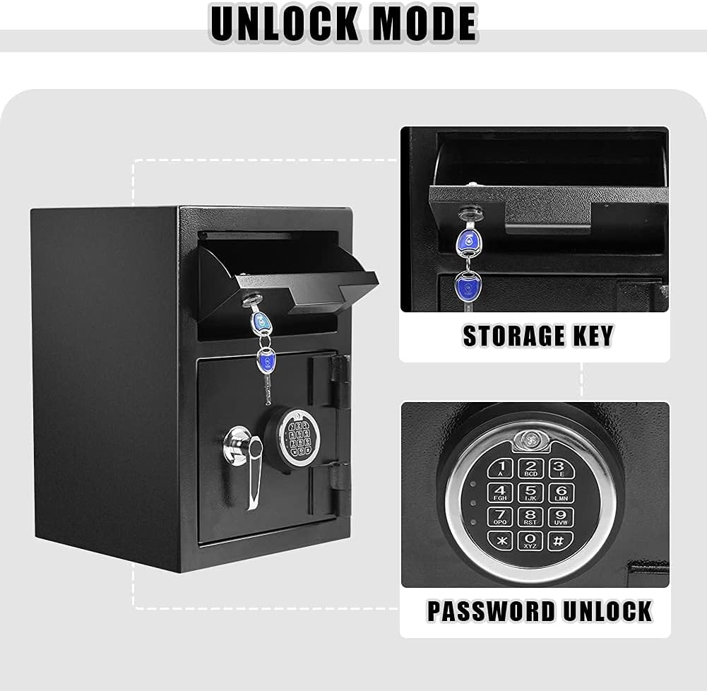 Depository Safe with Drop Slot, Drop Safe Box Electronic Keypad & Key Lock, Large Digital Deposit Safes Cabinet for Business, Office, Home, Money, Envelopes (Black, Metal Steel Frame)