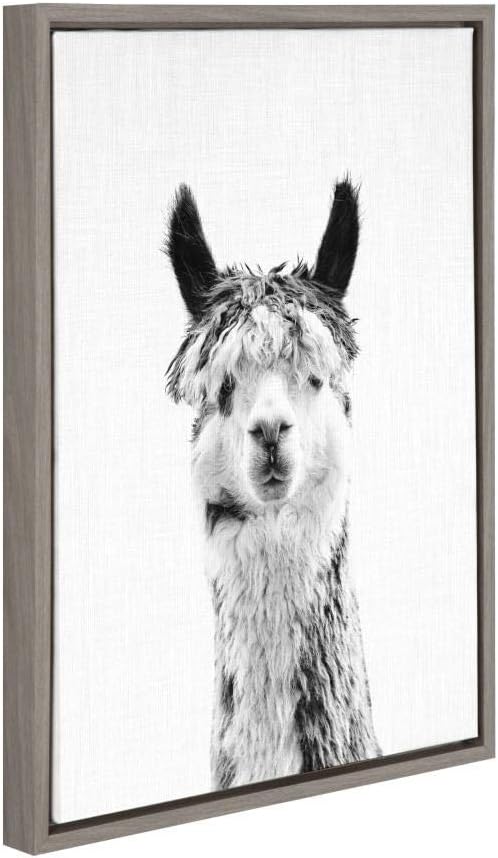 Kate and Laurel Sylvie Llama Framed Canvas by Simon Te Tai, 18x24, Gray Pack of 2