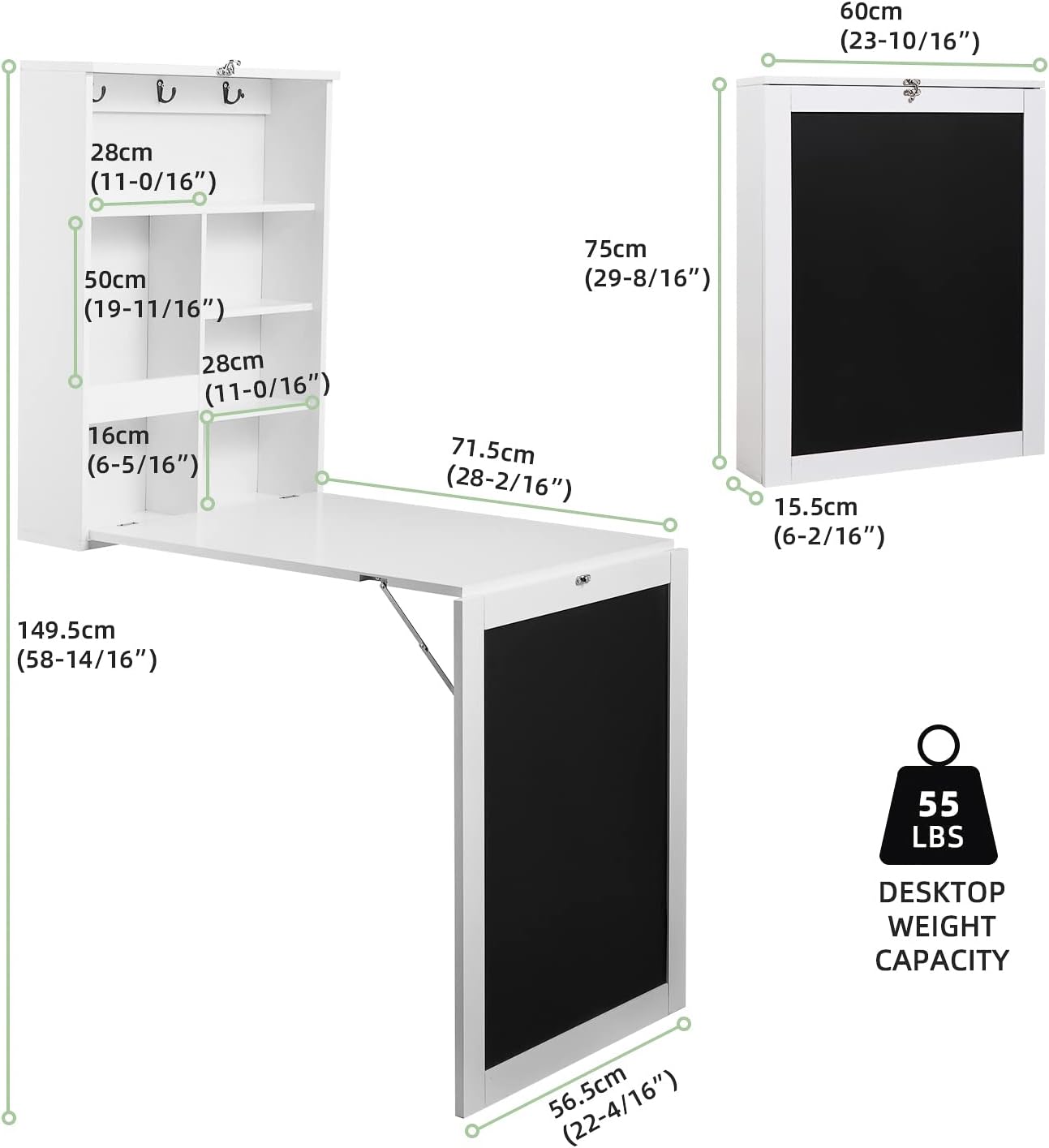TRINEAR Wall-Mounted Folding Table for Dining, Foldable Bar Table for Relax, Multifunctional Adjustable Table with More Storage and a Blackboard