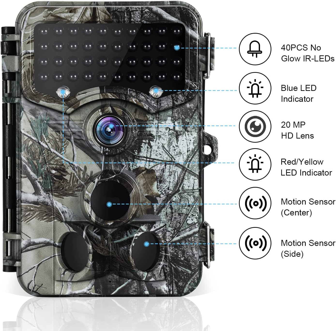 Trail Camera - 1520P 20MP Game Camera with 0.2s Trigger Speed Trail Cam with 80ft No Glow Motion Activated Detection and Waterproof, Hunting Cameras for Outdoor Wildlife Monitoring and Home Security