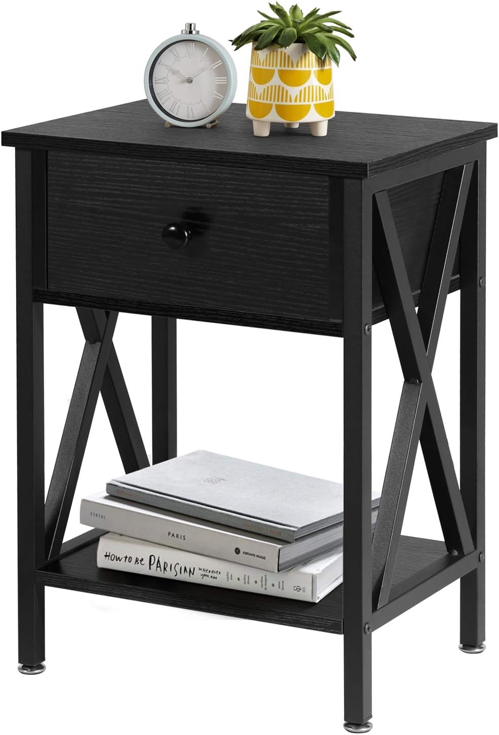 VECELO Modern End Side Table,Tall Nightstands with 3-Layer Storage Shelf for Small Spaces, Living Room, Farmhouse Easy Assembly, Brown