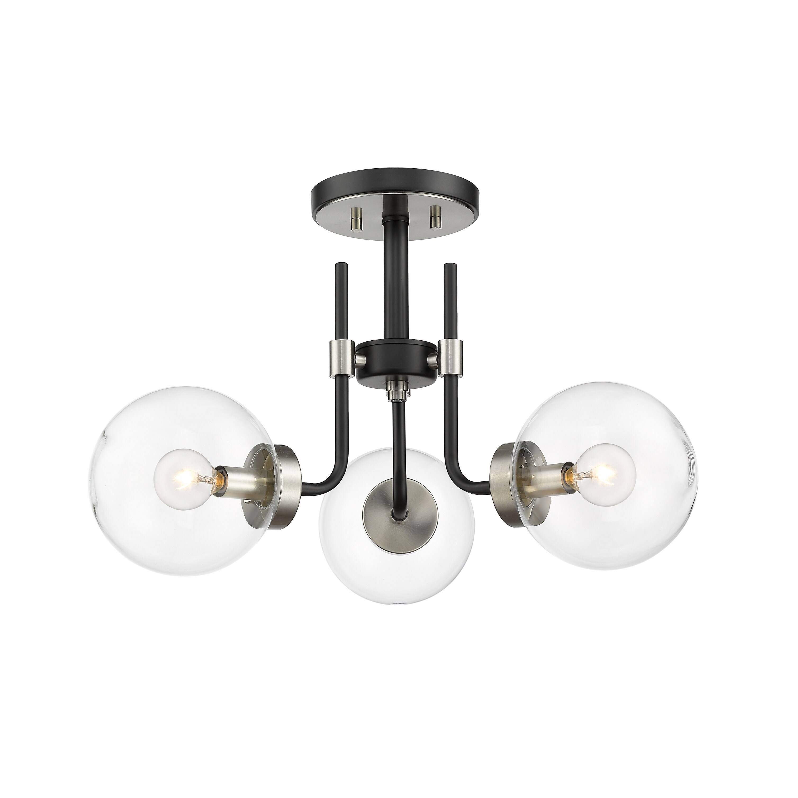 Z Lite 477-3SF-MB-BN 22 in. Parsons 3 Light Matte Black u0026 Brushed Nickel Semi Flush Mount Ceiling Light