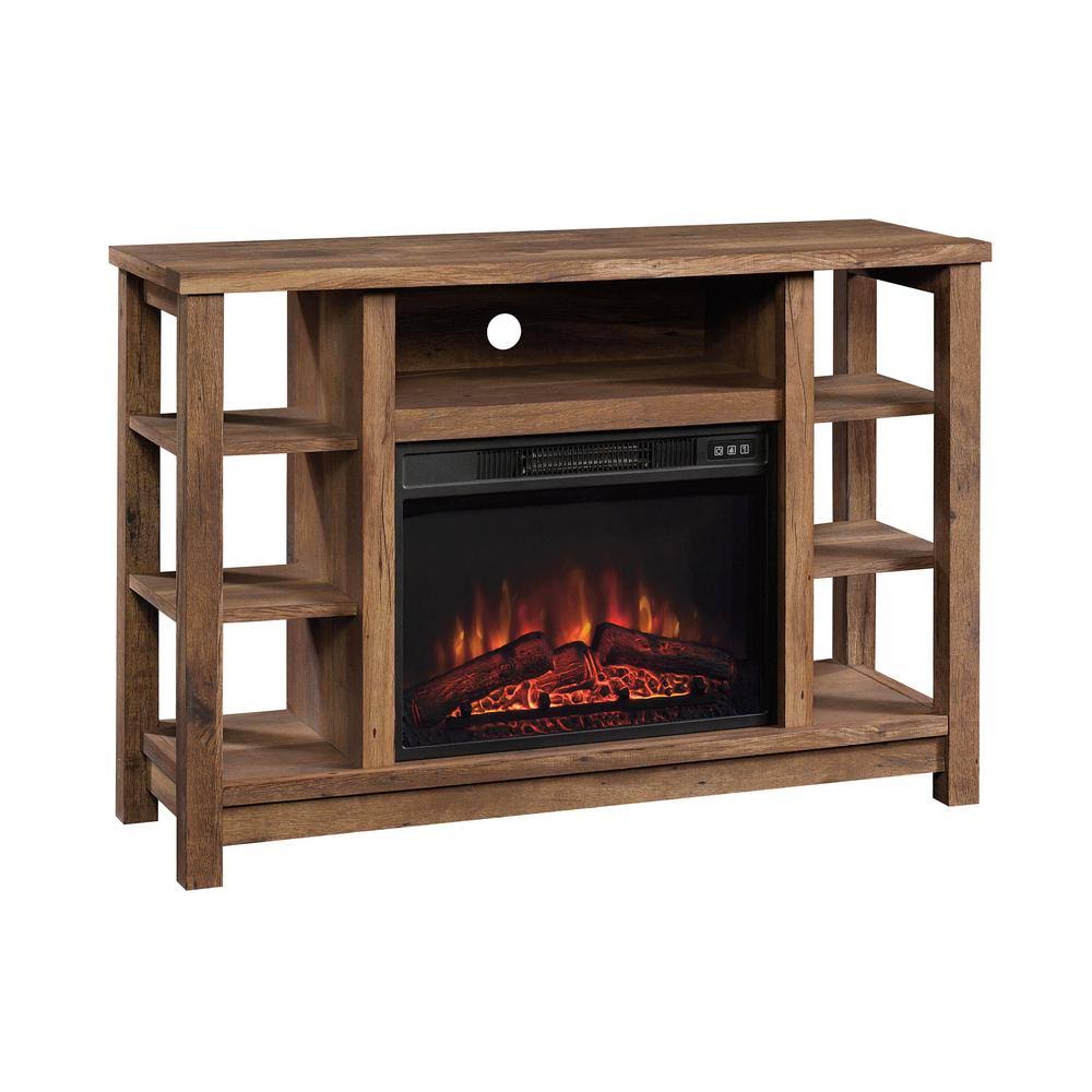 Sauder Wooden Fireplace Credenza TV Stand in Vintage Oak