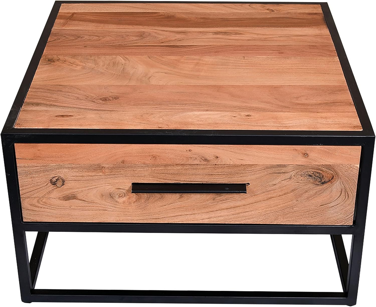 The Urban Port Two Tone Mango Wood Storage Bedside End Table with 1 Drawer, Brown and Black