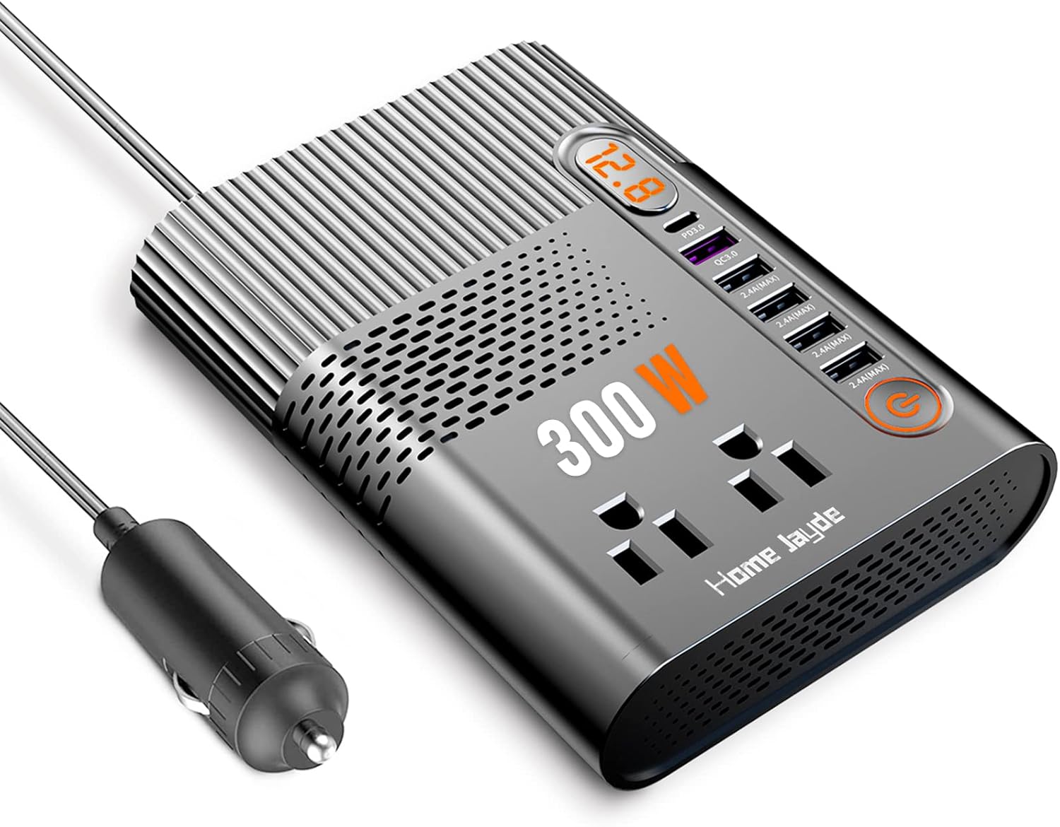 300W Power Inverter for Car, DC 12V to AC 110V Car Power Converter, Dual AC Outlets, Five USB Charging Ports and One PD3.0 Port, Type C Fast Car Charger Adapter(3 Years Warranty)